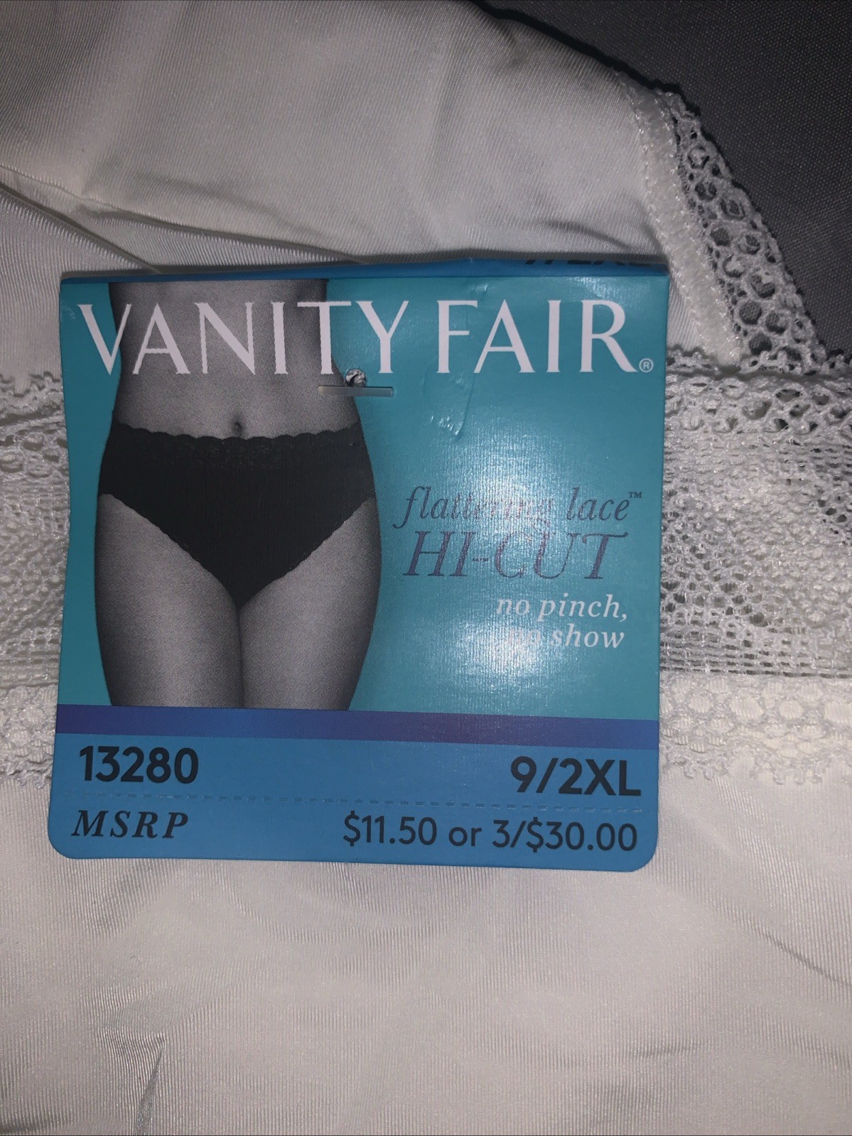 Vanity Fair Hi-Cut Nylon Panties Plus Size 2X 9 Lace Details Coconut/White NEW