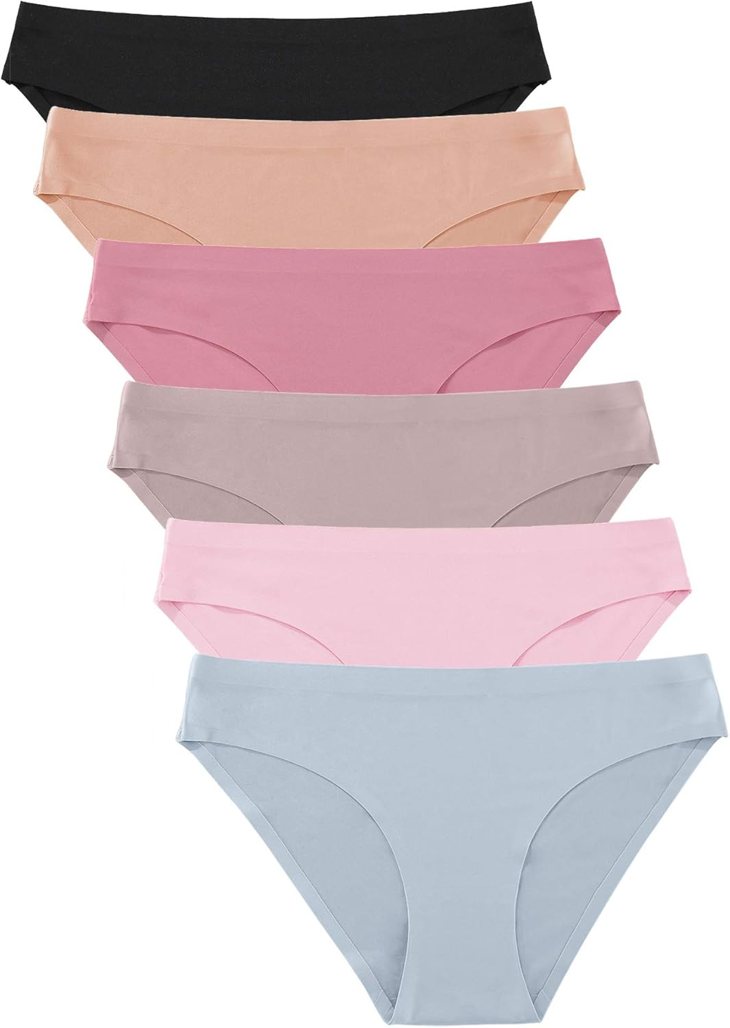 6 Pack Women’s Seamless Hipster No Show Underwear Soft Stretch Bikini Briefs