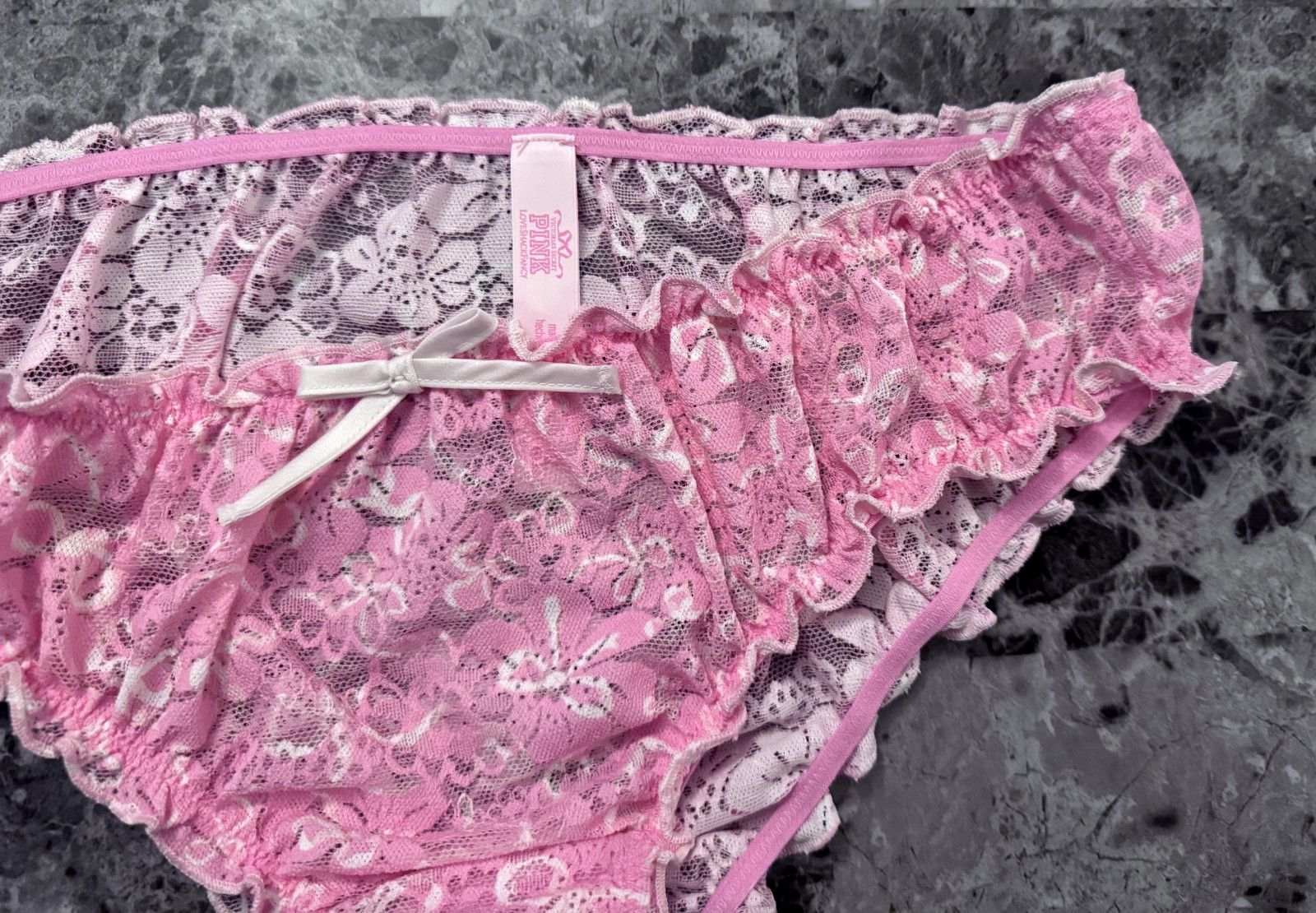 LOVESHACKFANCY VICTORIA’S SECRET PINK LACE BOW RUFFLE BLOOMER CHEEKY PANTIES