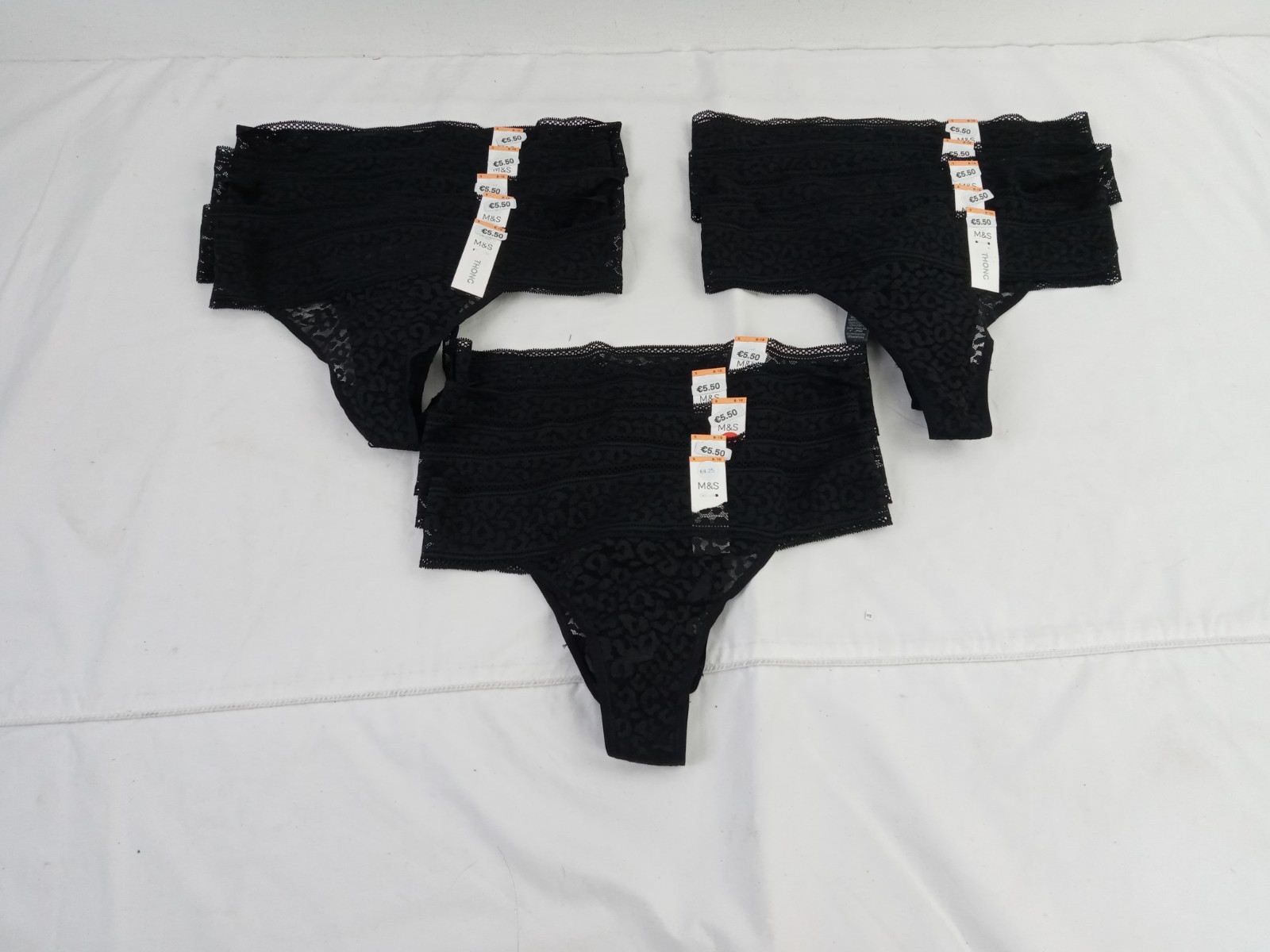 M&S Women’s 15pcs Bundle Underwear Size S 8-10 Black Leopard Lace Thongs New
