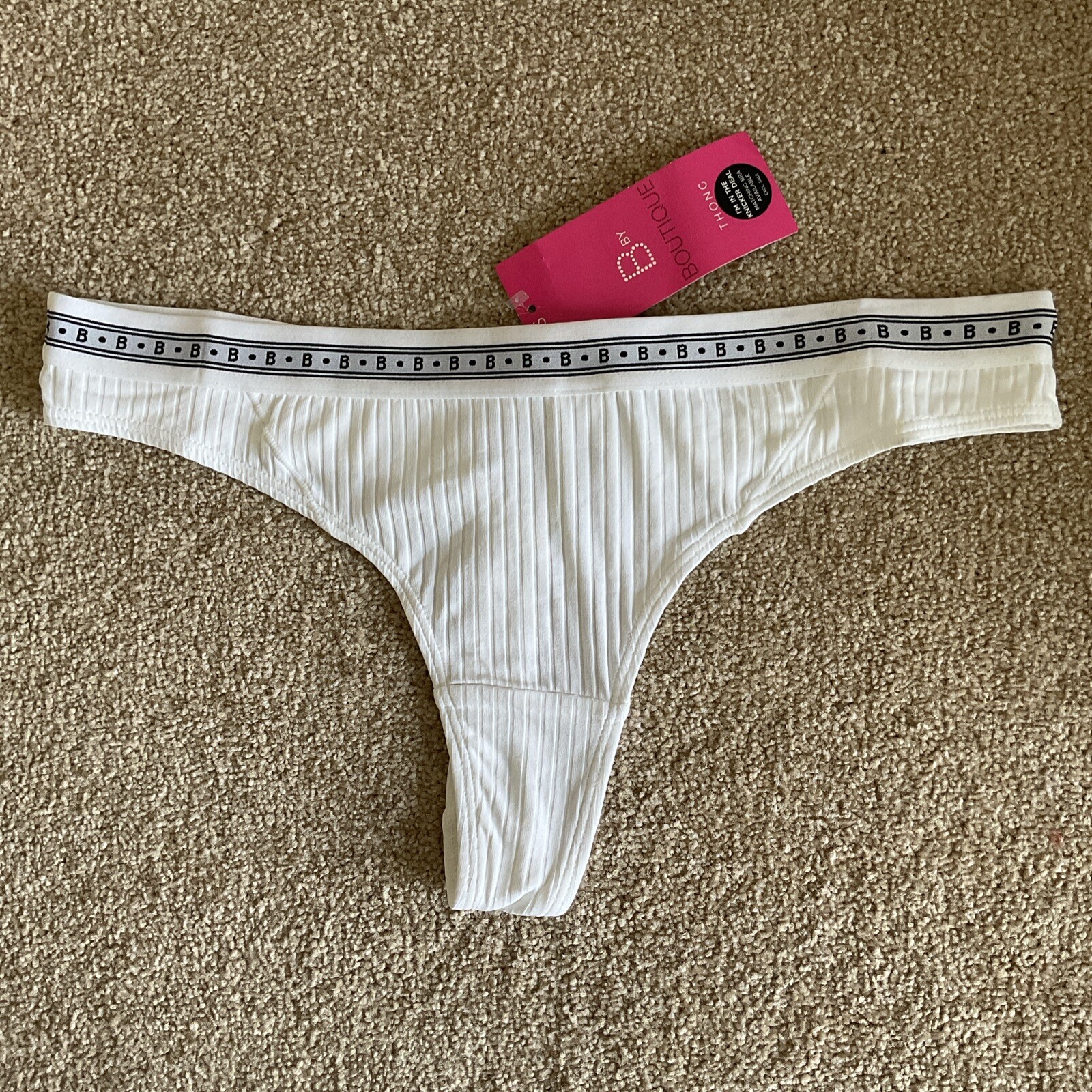 M&S 2 x Size 8 – 10 SMALL Pretty Boutique Ribbed Thong Knickers White S