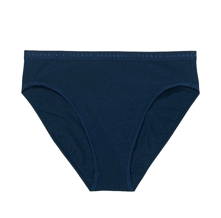 Victoria Secret High Leg Brief Stretch Cotton sz -XL LOGO Waist NAVY BLUE NEW