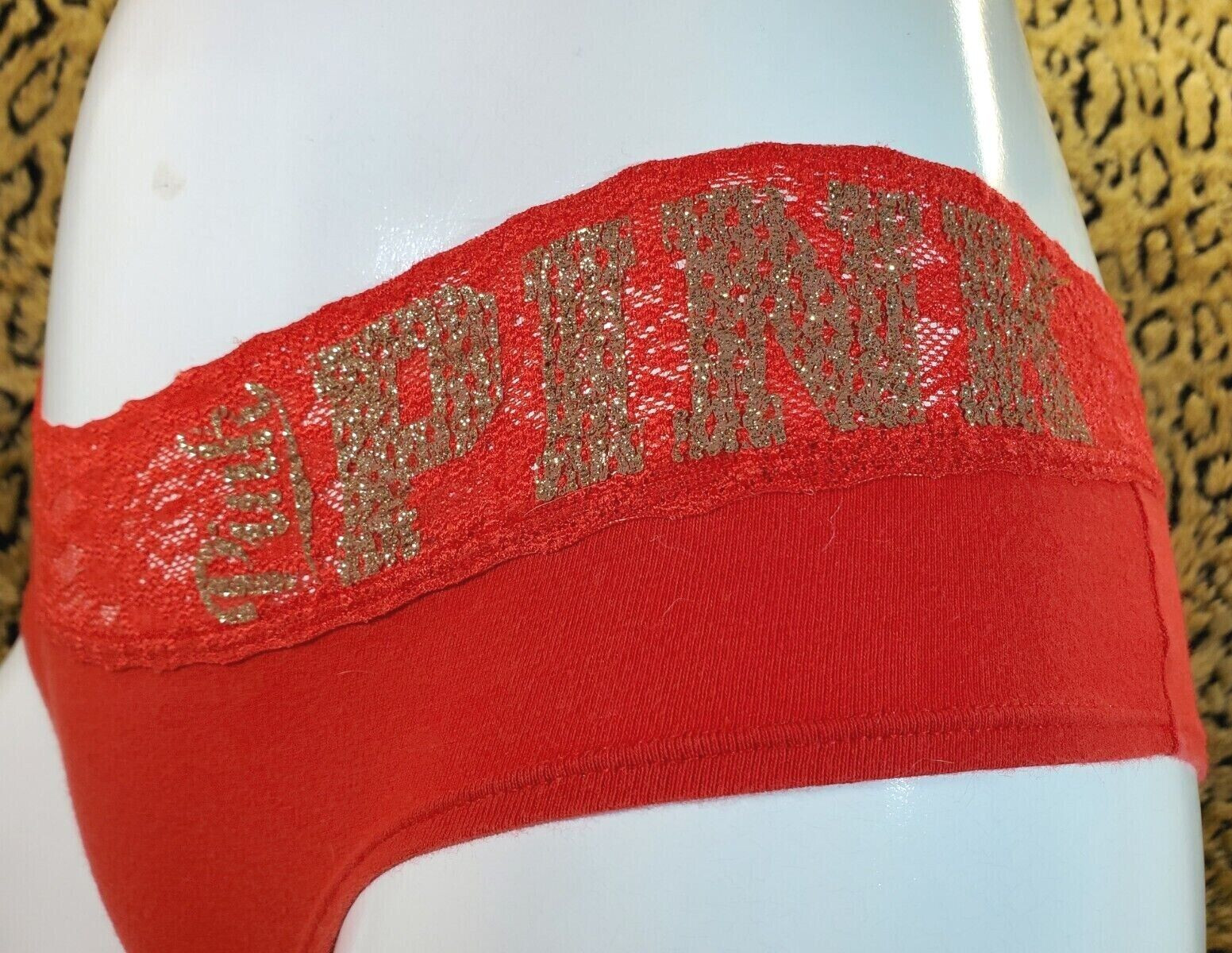 Victoria’s Secret PINK Glitter Logo Red Extra Low Rise Hipster Panty S Sexy