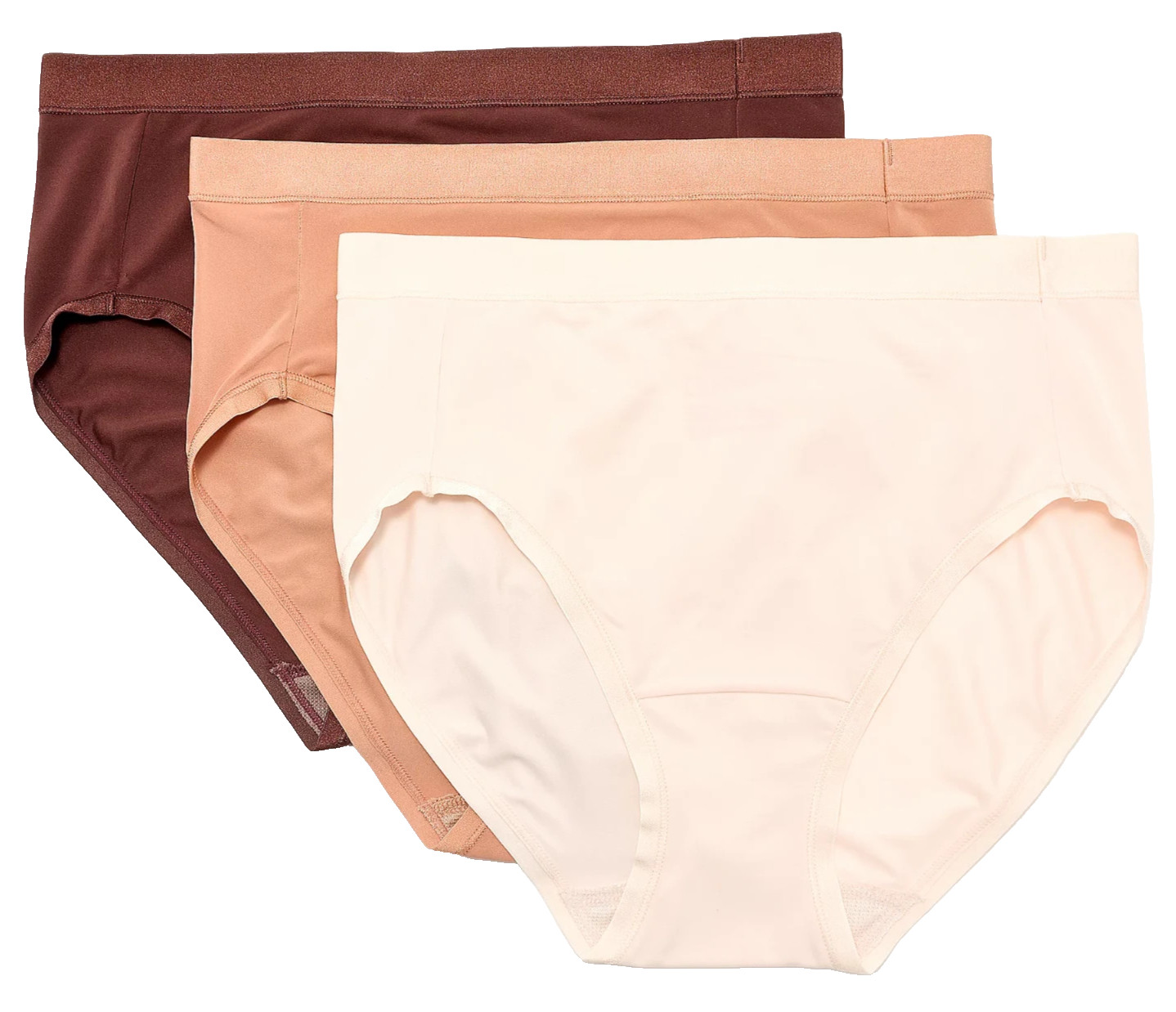 Breezies~Set of 3~ Signature Satin Trim Hi-Cut Briefs~Small~Buff~A606712 11135