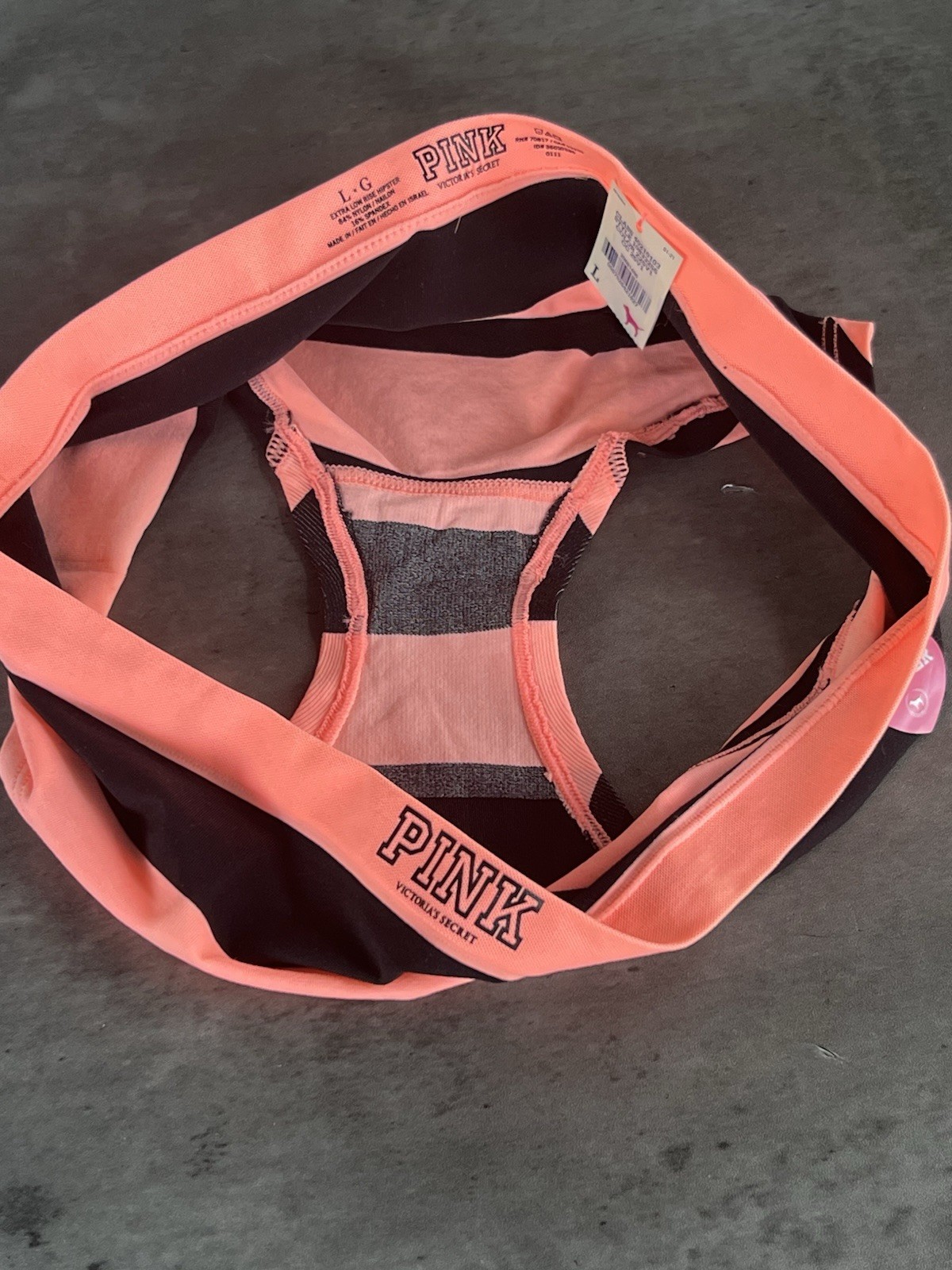 Vintage Victorias Secret PINK Orange & Black Striped Low Rise Hipster Yoga Panty