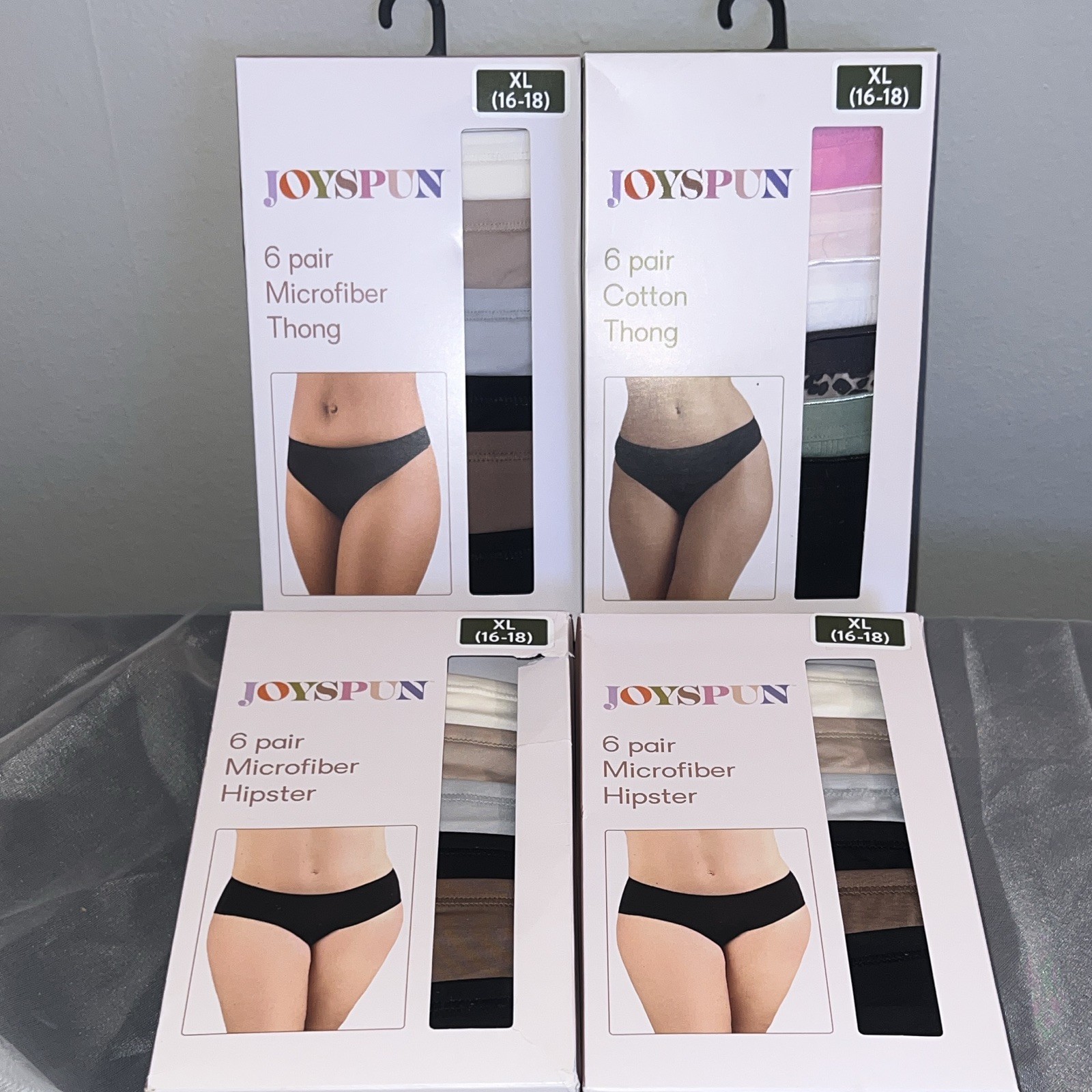 Joyspun Seamless Tagless Microfiber Thong Panties 6 Pack XL Multicolor Solid