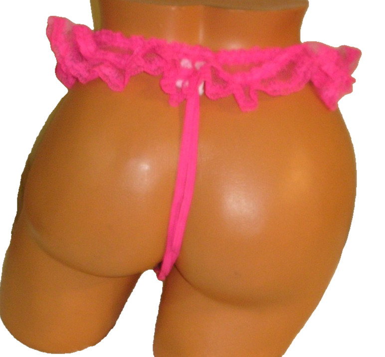 Panties Lingerie Pink Lace Top Mesh Crotchless XL / 1X Adult Gift