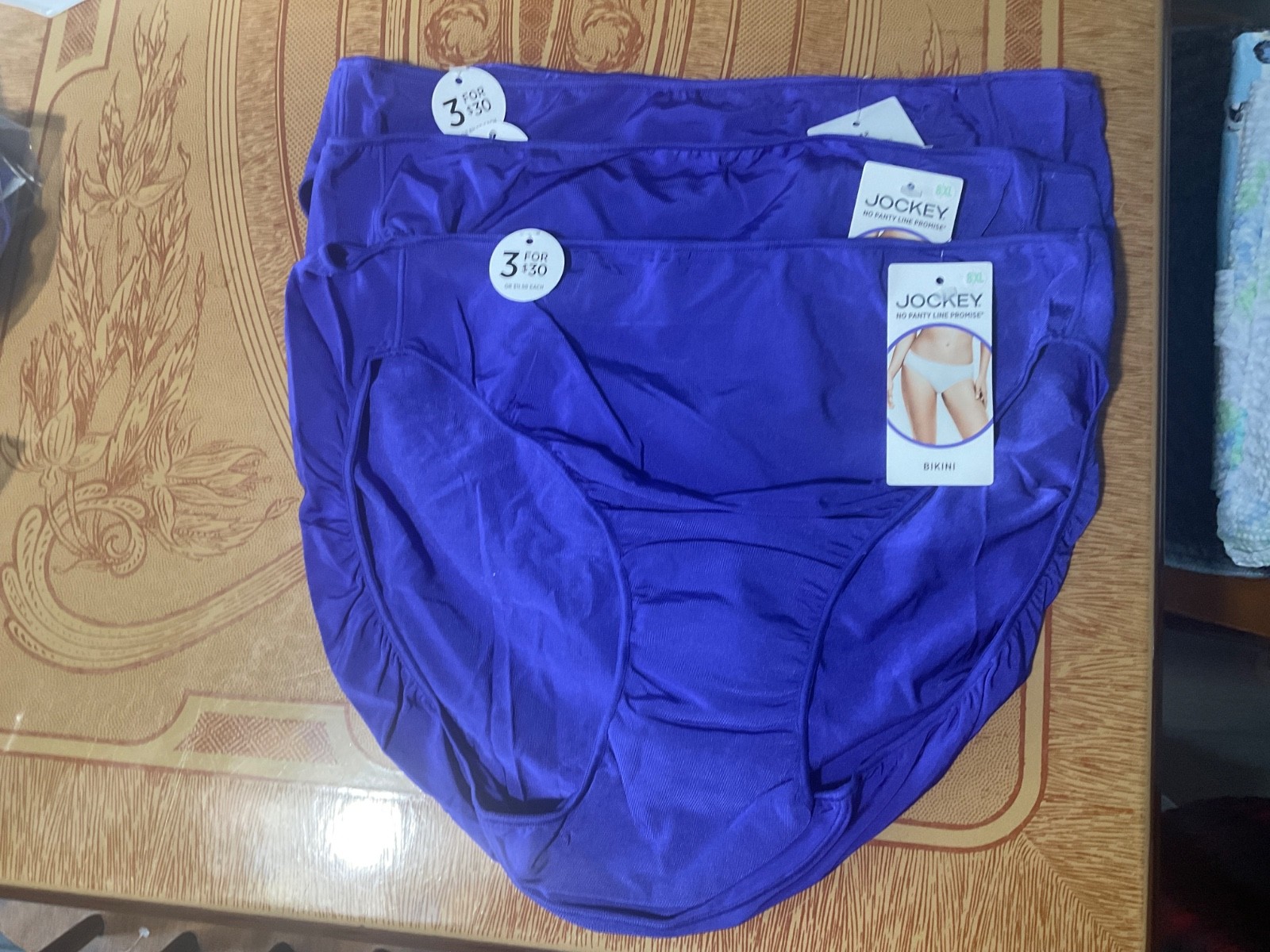 Jockey No Panty Line Promise Purple Bikini Panties- Set of 3- Size 8-NWT