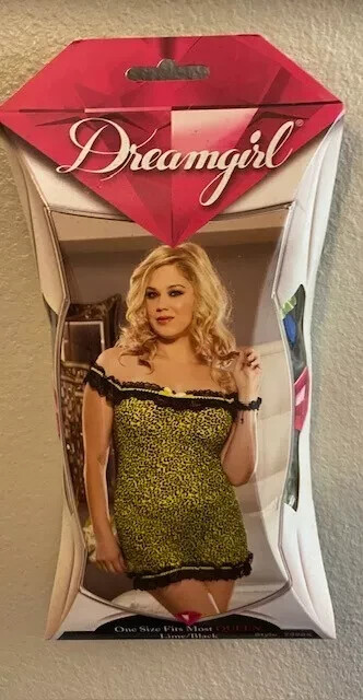 COLD SHOULDER LEOPARD CHEMISE MATCHING THONG PANTY ONE SIZE QUEEN