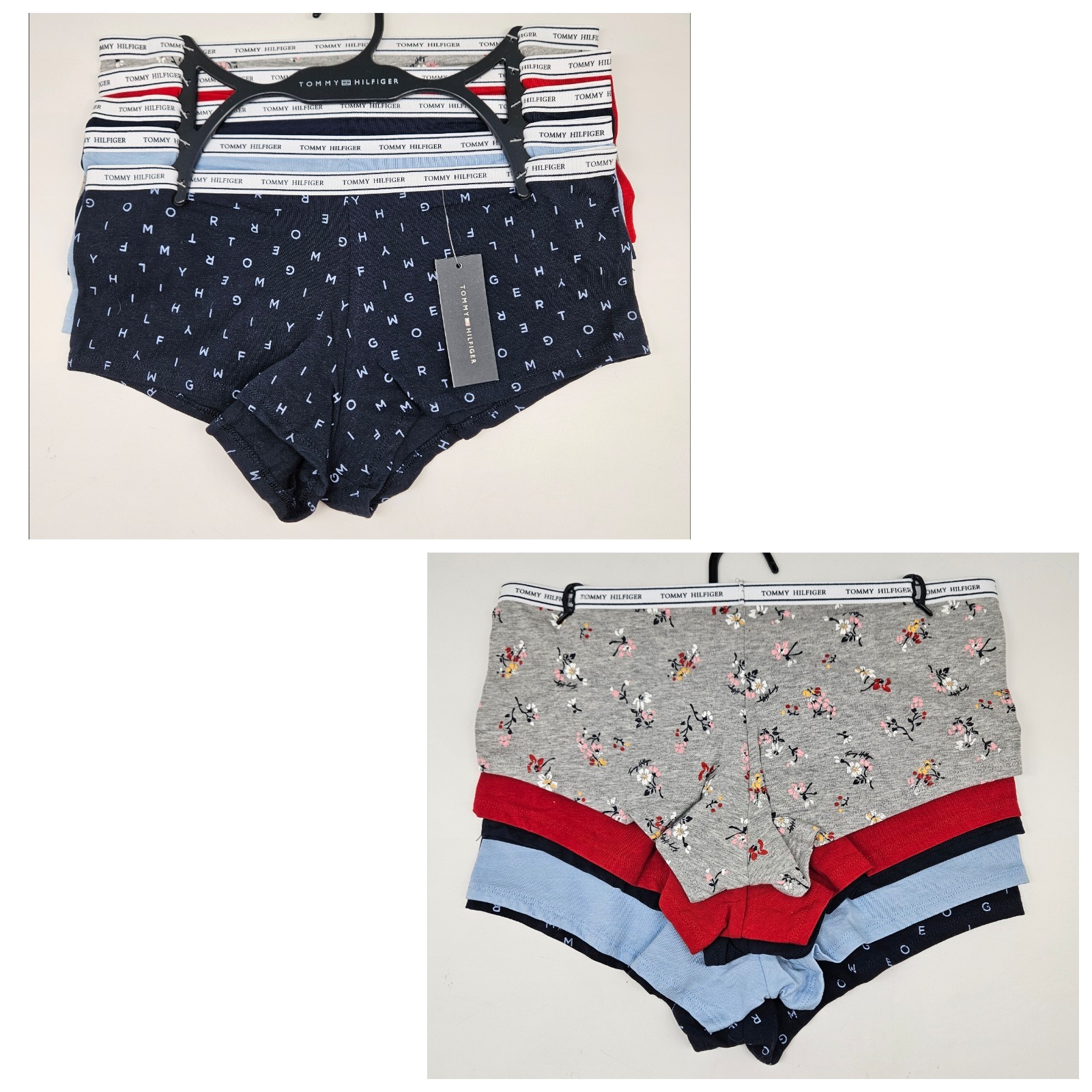 TOMMY HILFIGER 5 Pack Womens M L XL Logo Cotton Boy Shorts Panties Gray Red Blue