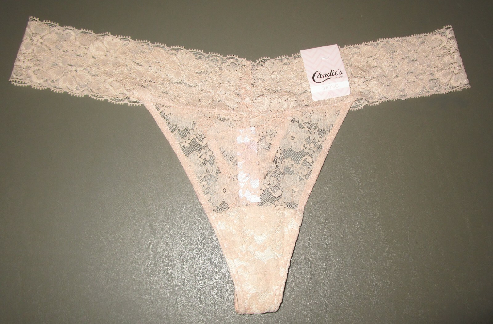 CANDIE’S~X-LARGE JUNIOR~Mocha (Beige) Floral Lace Thong Panty