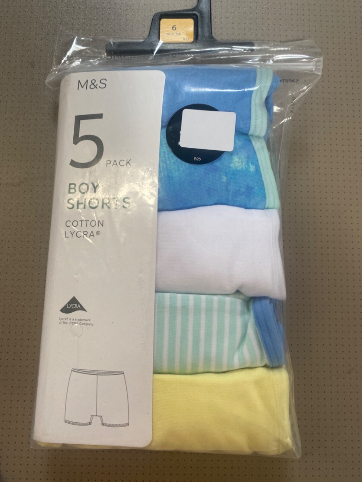 New M&S 5 Pack Ladies Boy Shorts Cotton Lycra size 6