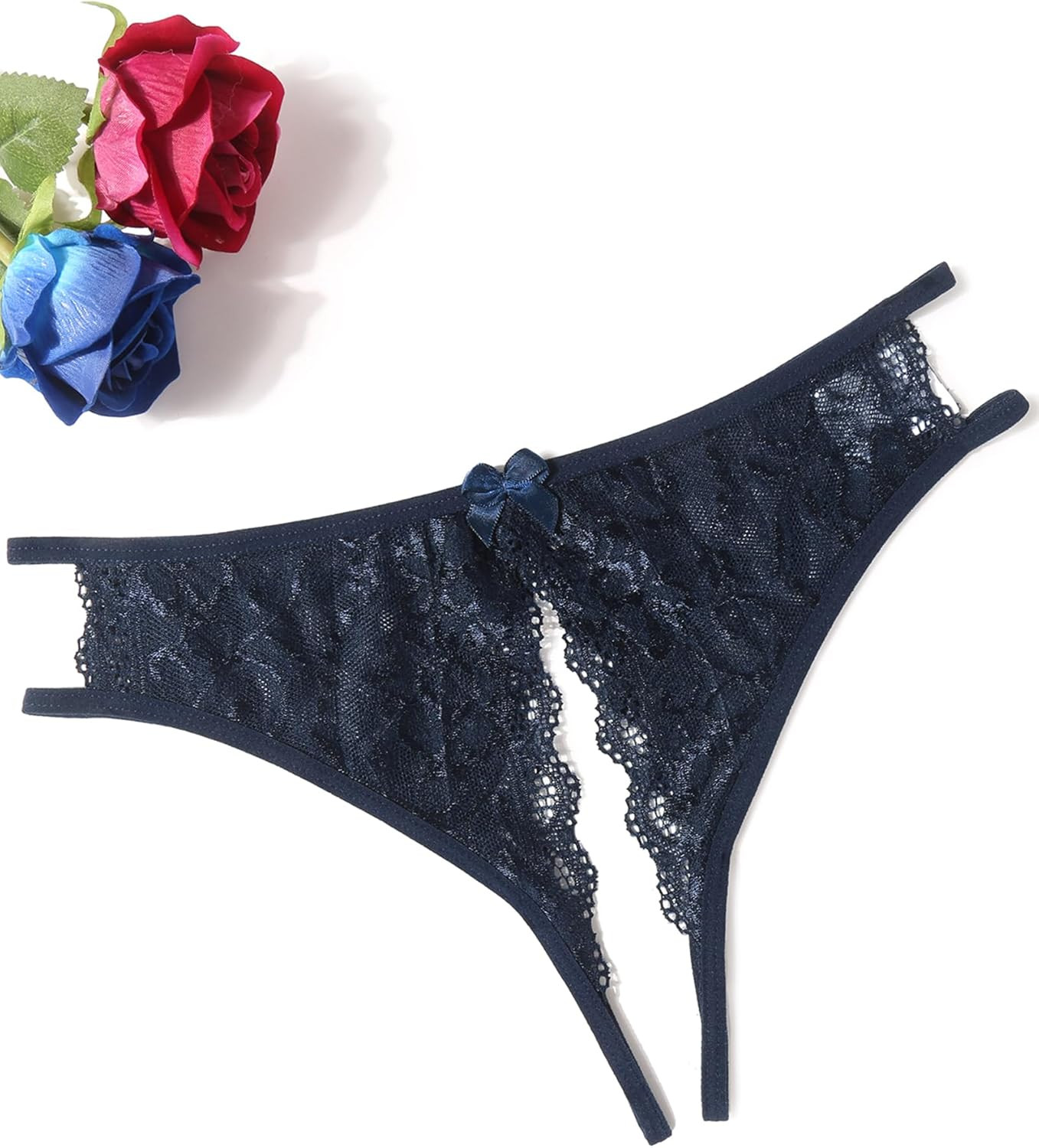Women Lace Panties Sexy Underwear Floral Lace Briefs with Cute Bow Center