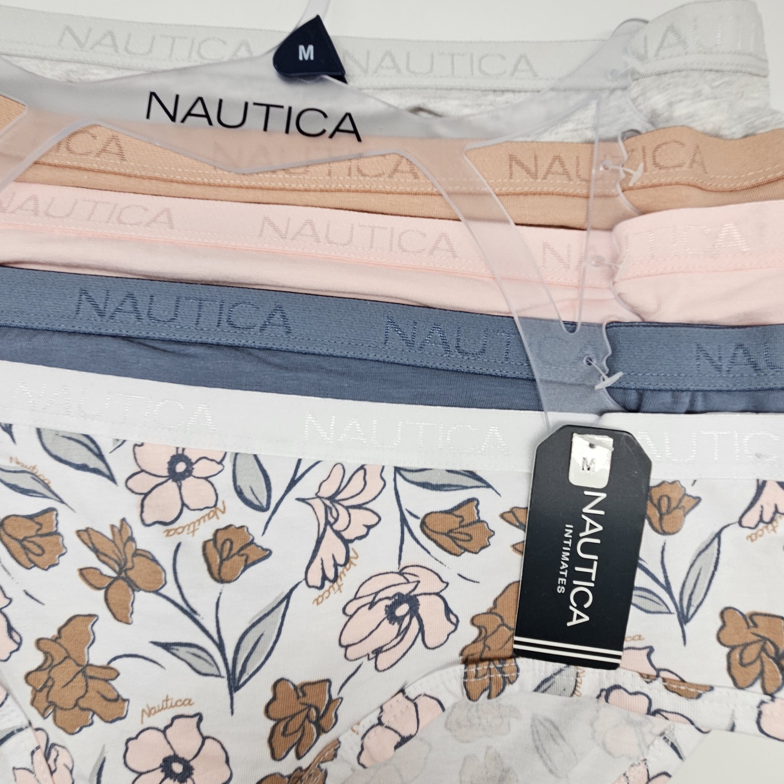 NAUTICA 5 Pack Women S M L XL Cotton Hipster Logo Panties Gray Beige Pink Blue