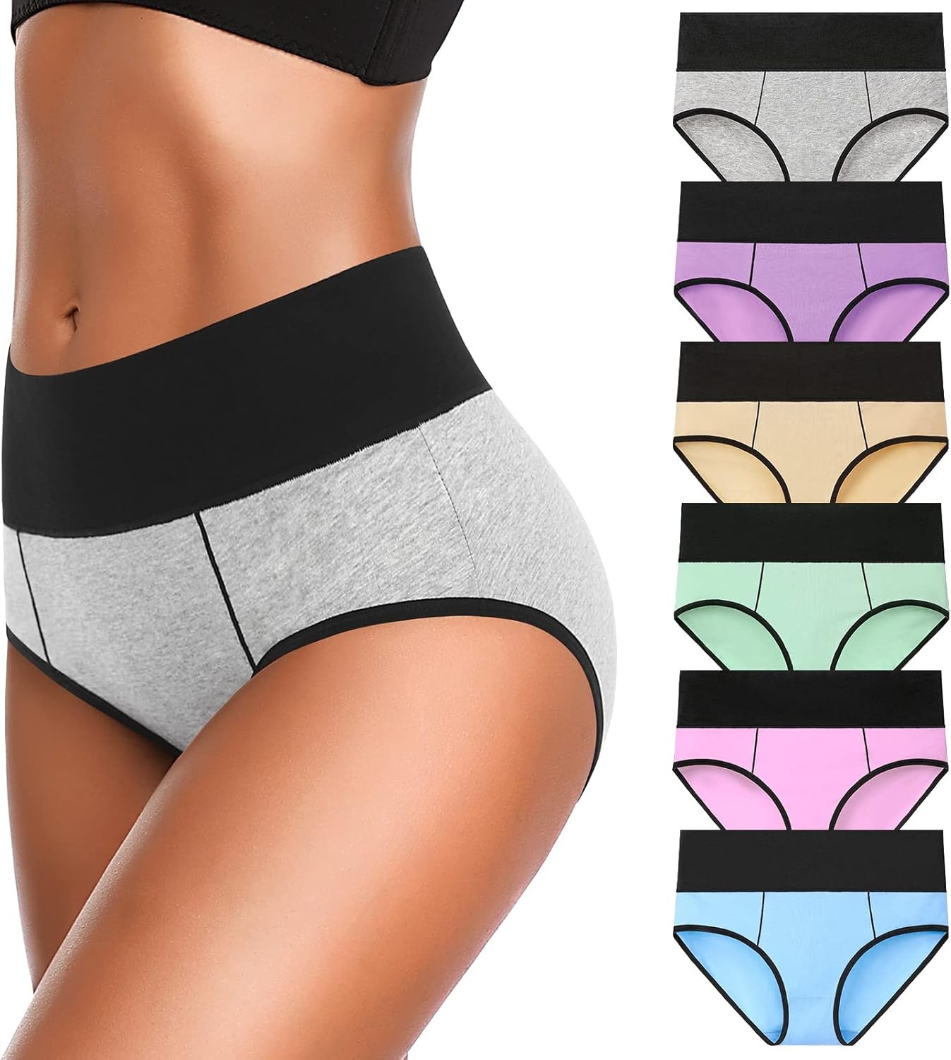 Womens Cotton High Waist Full Coverage Briefs Soft Stretch Breathable Panties