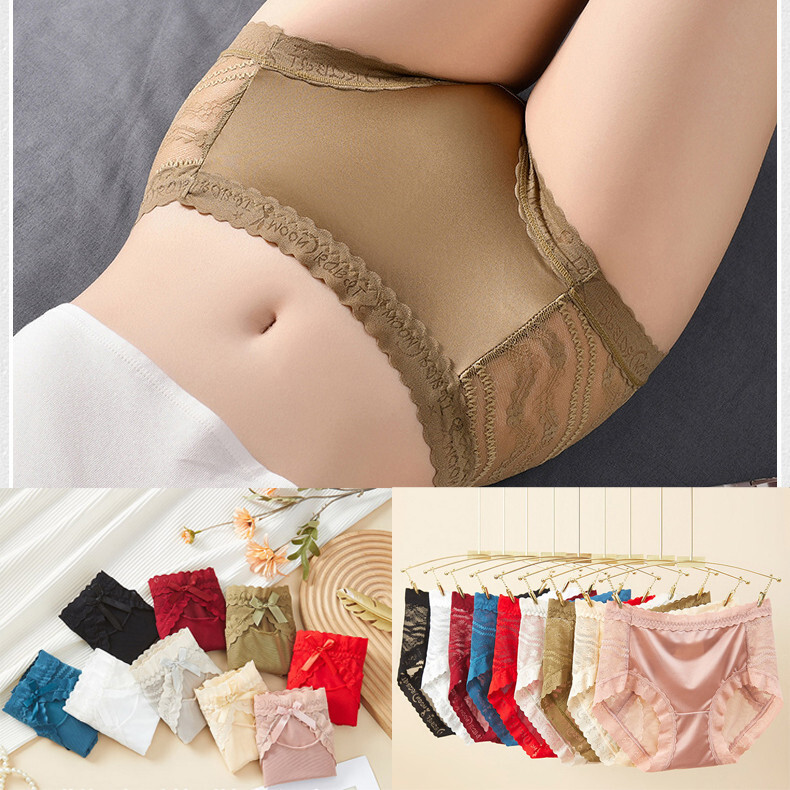 Women High waist Briefs Lace Stripes Ultra-thin Sexy Plus Size Underpants 91571