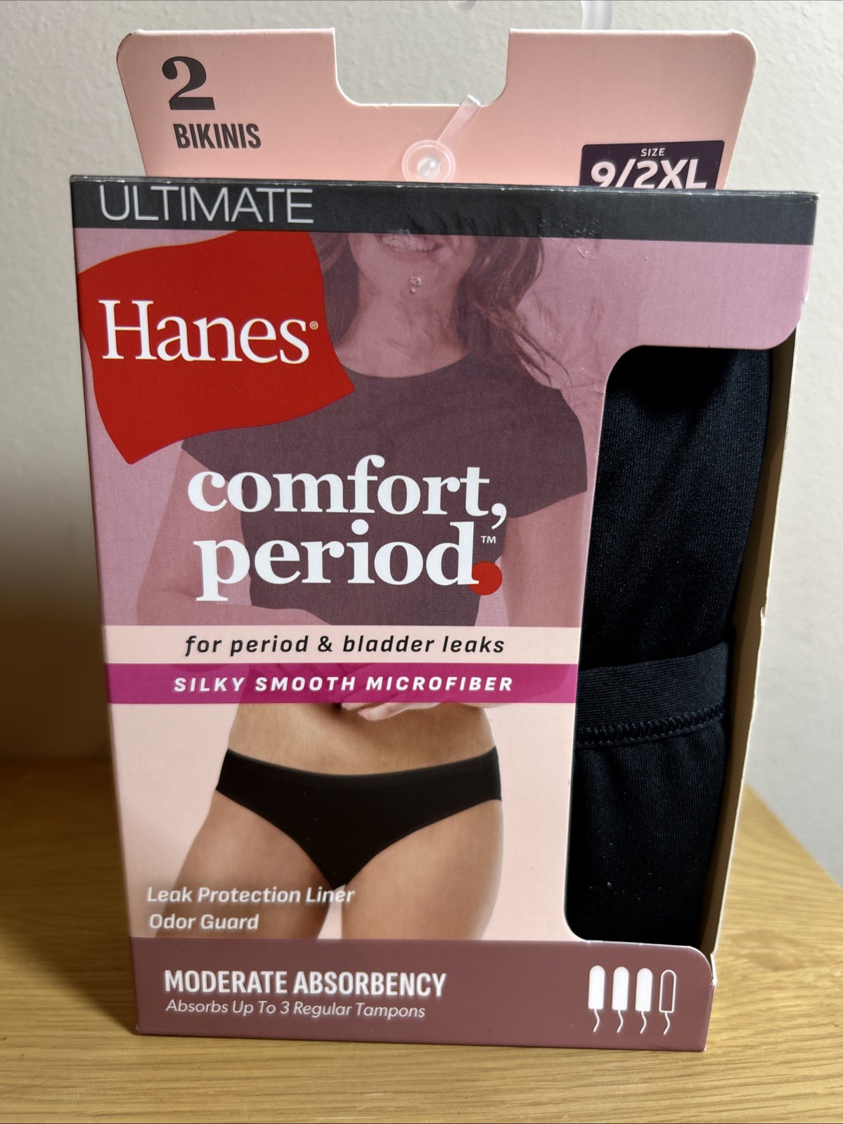 Hanes Comfort, Period. Bikinis Underwear Panties Moderate Absorbency Sz 9 2XL