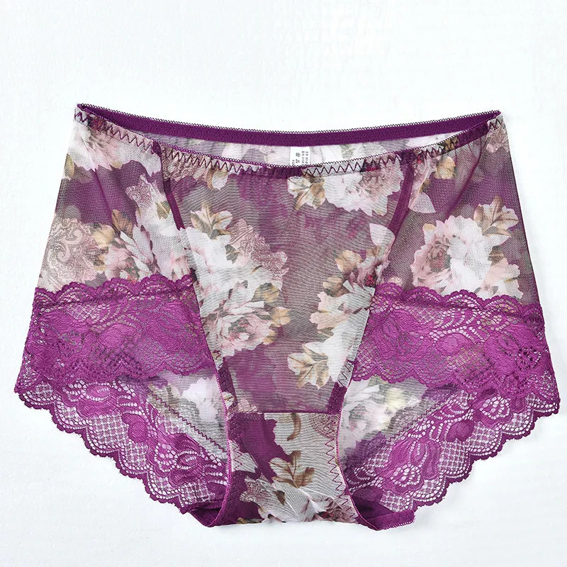 Mesh Lace Panties Mid Rise Womens Sheer Floral Panty Plus Size Underwear