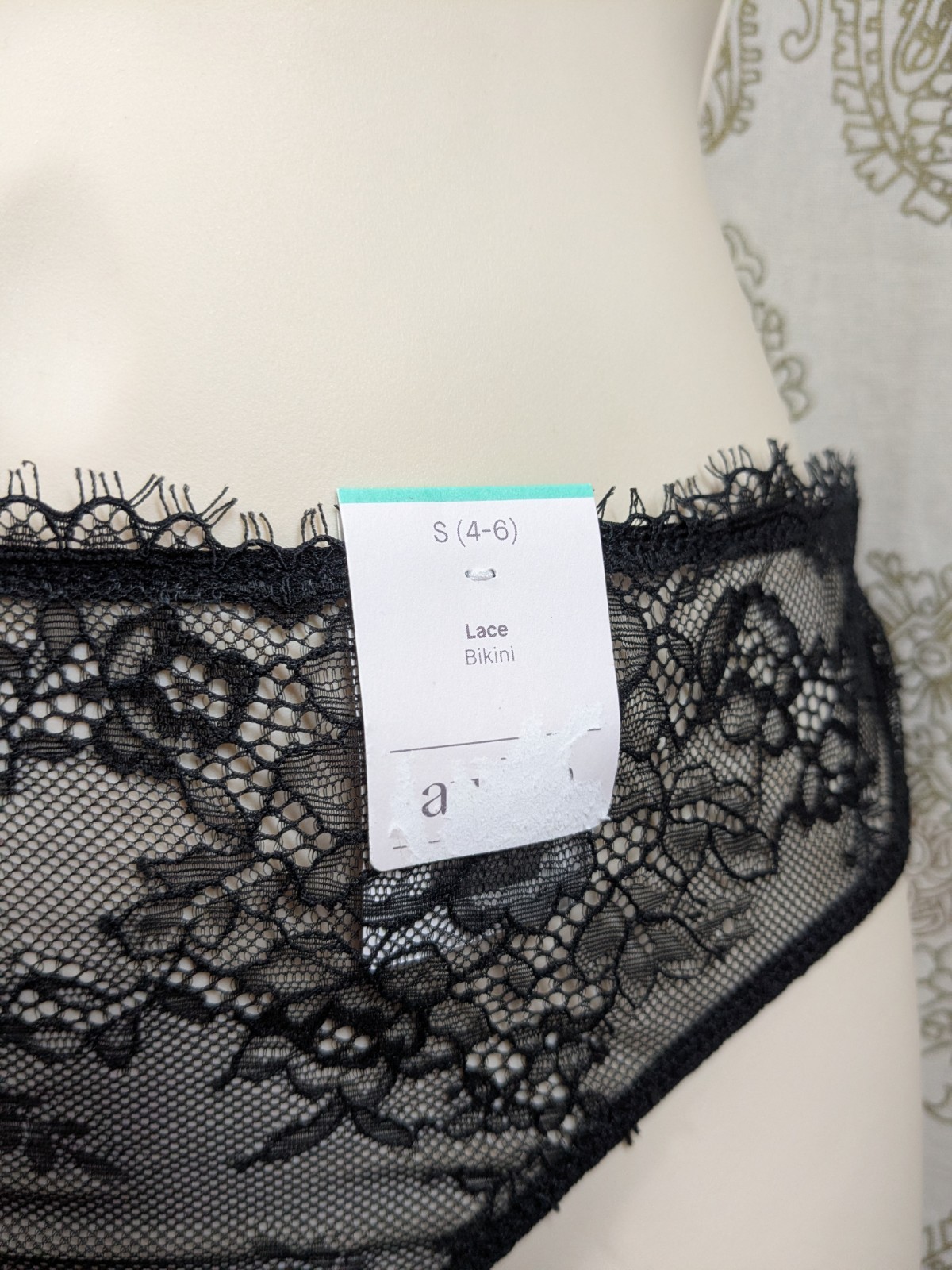 NWT Auden Black Sheer Lace Front Solid Back Bikini Panties Size S (4-6) Target