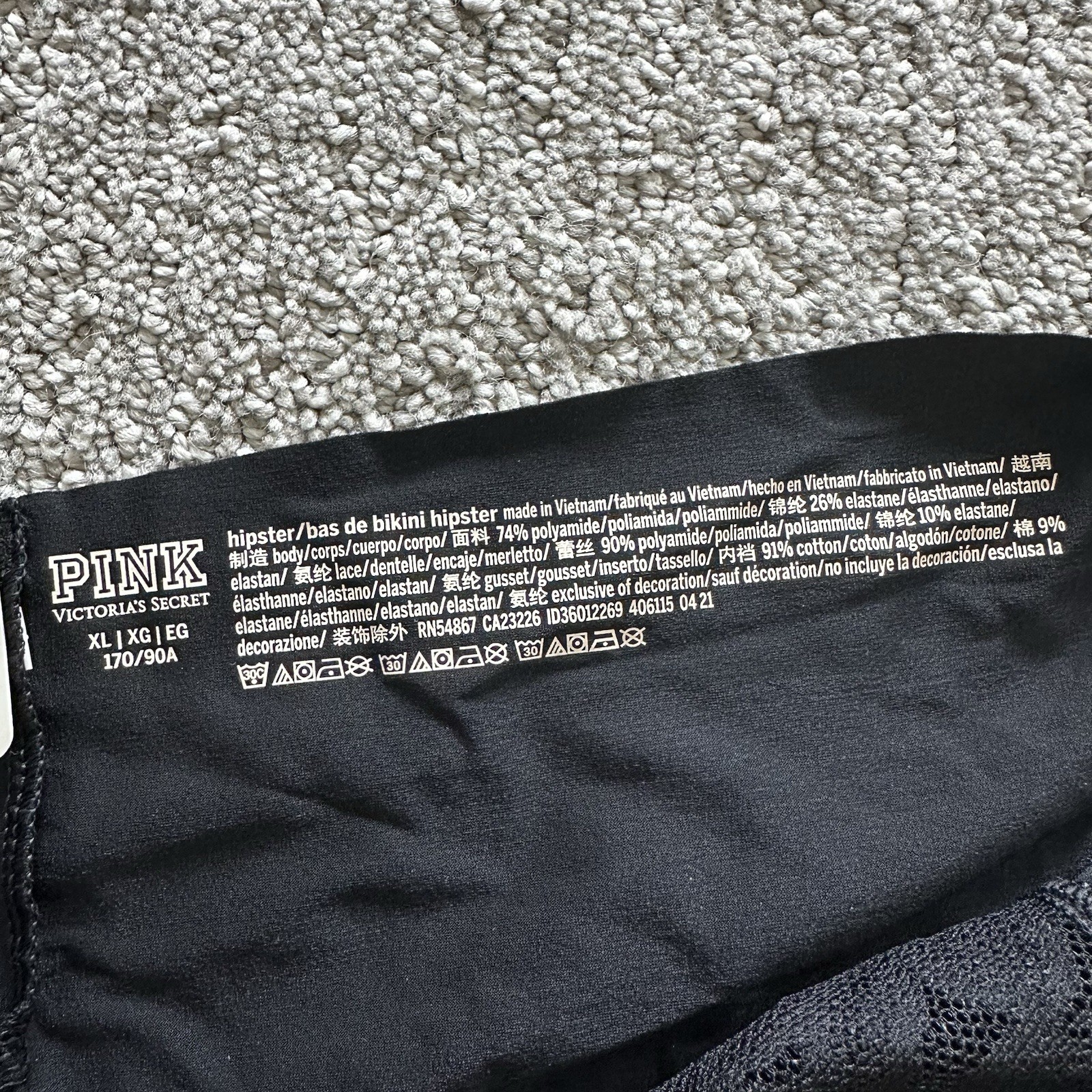 Victoria’s Secret PINK Black Hipster Panties Size XL from 04/2021