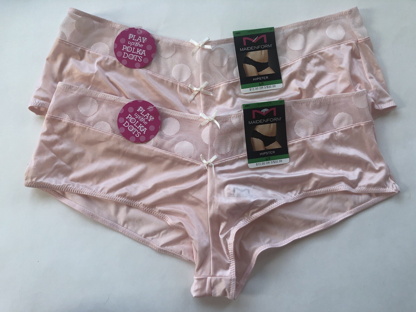 Maidenform Sheer Dot Hipster Panties Size L 7 Pink Pirouette 40823 2 Pairs NEW