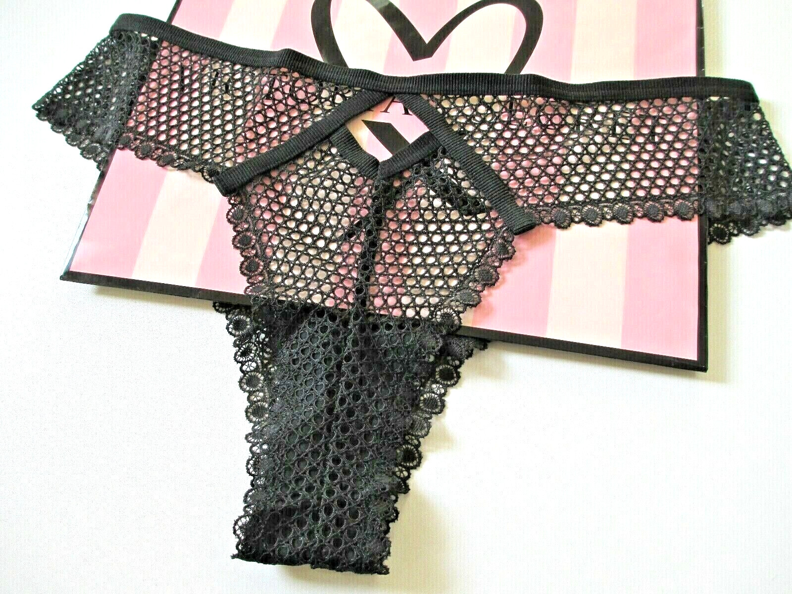 VICTORIA’S SECRET VERY SEXY Tanga Cheeky Panty M L XL Black NWOT Fishnet Lace VS