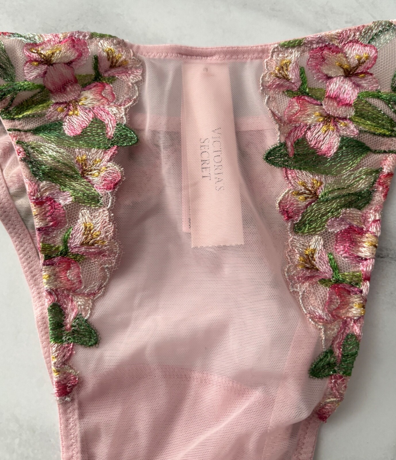 Victoria’s Secret String Brazilian Panty Dream Angels Mesh Lily Embroidered