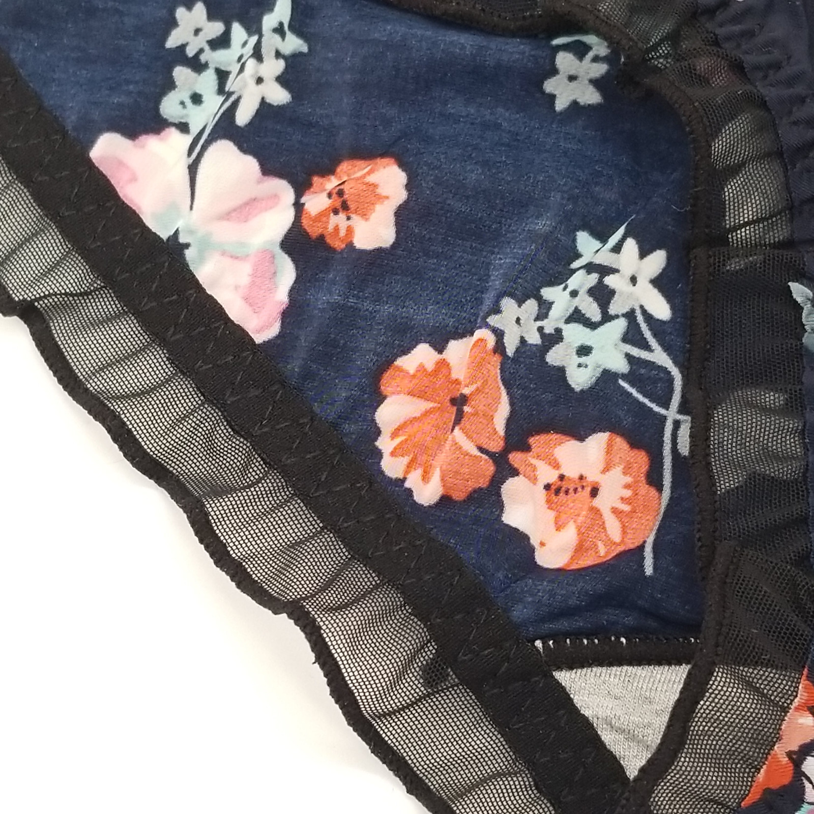 Floral Black Mesh Ruffle Lace Underwear Panties Size M – L Romantic Flowers