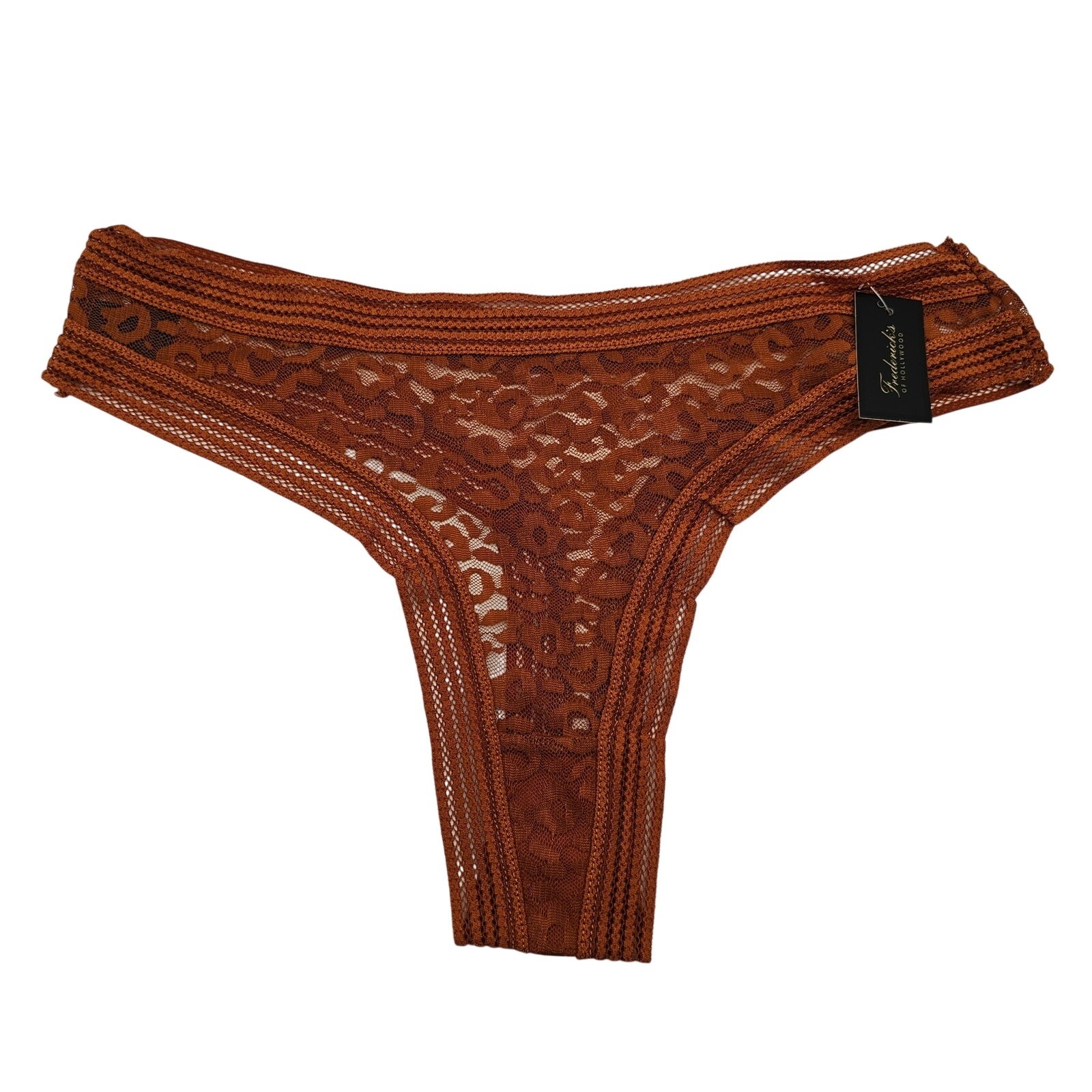 Fredericks of Hollywood Womans size 1X Demi Lace Bikini Thong Panty Brown NEW
