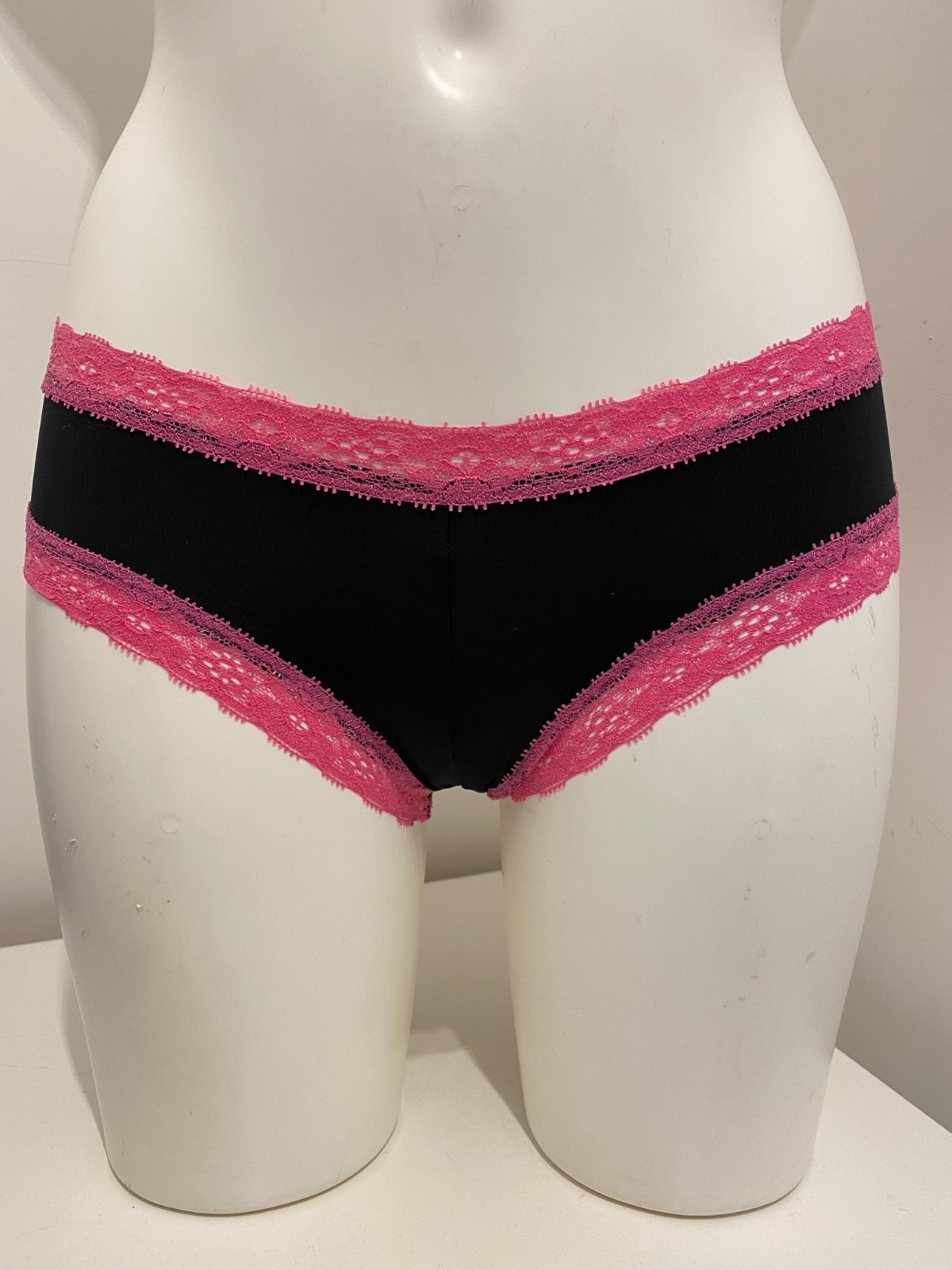 Baci Black & Hot Pink Lace Trim Boyshorts Shorts Shorty panties ladies womens