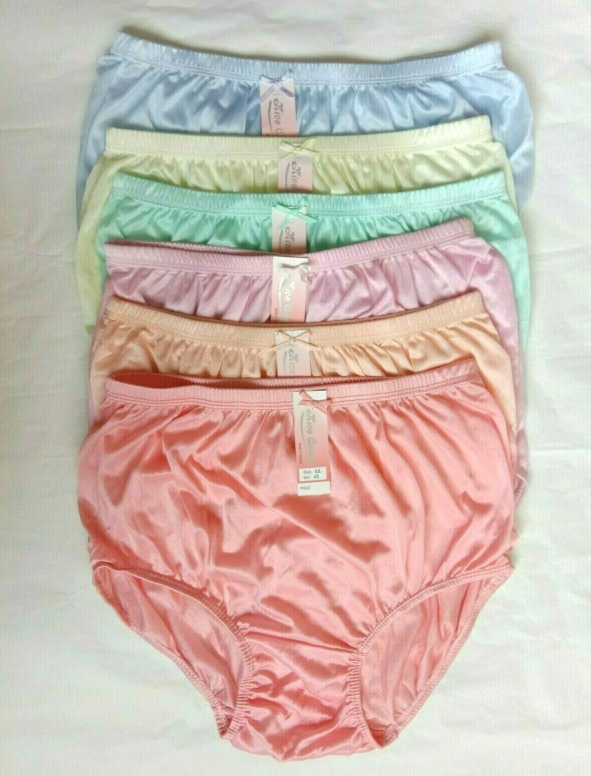 x6 Vintage Panties Nylon Satin Silky Hi Waist Bikini Knickers Underwear Size LL