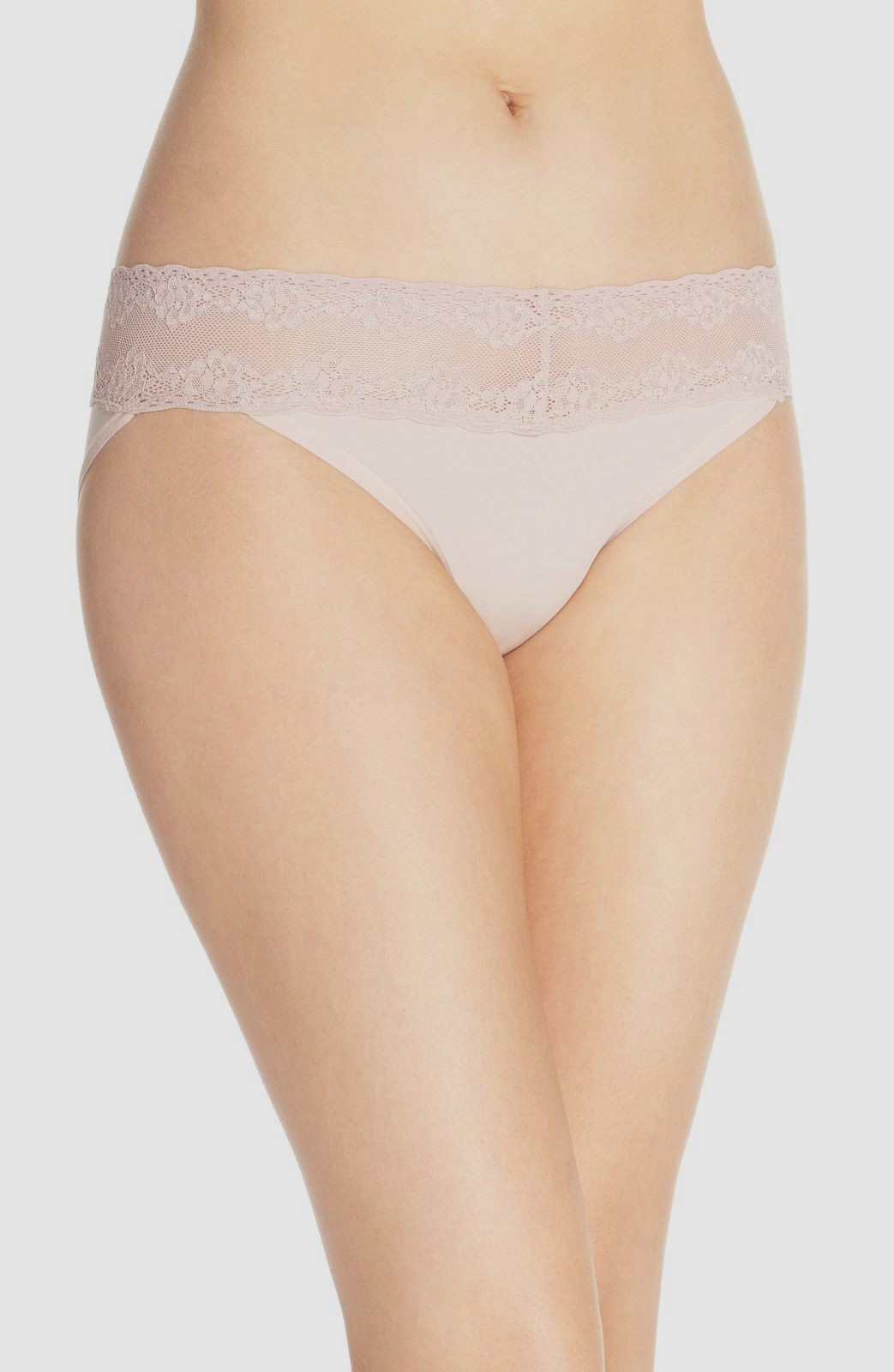 Natori Women’s Pink Lace Trim Bliss Perfection Stretchy Bikini Panties Sz OS