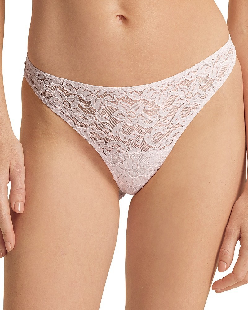 Hanro Luxury Moments Lace Thong Women’s L Honeydew Floral Elastic Waist Pull On