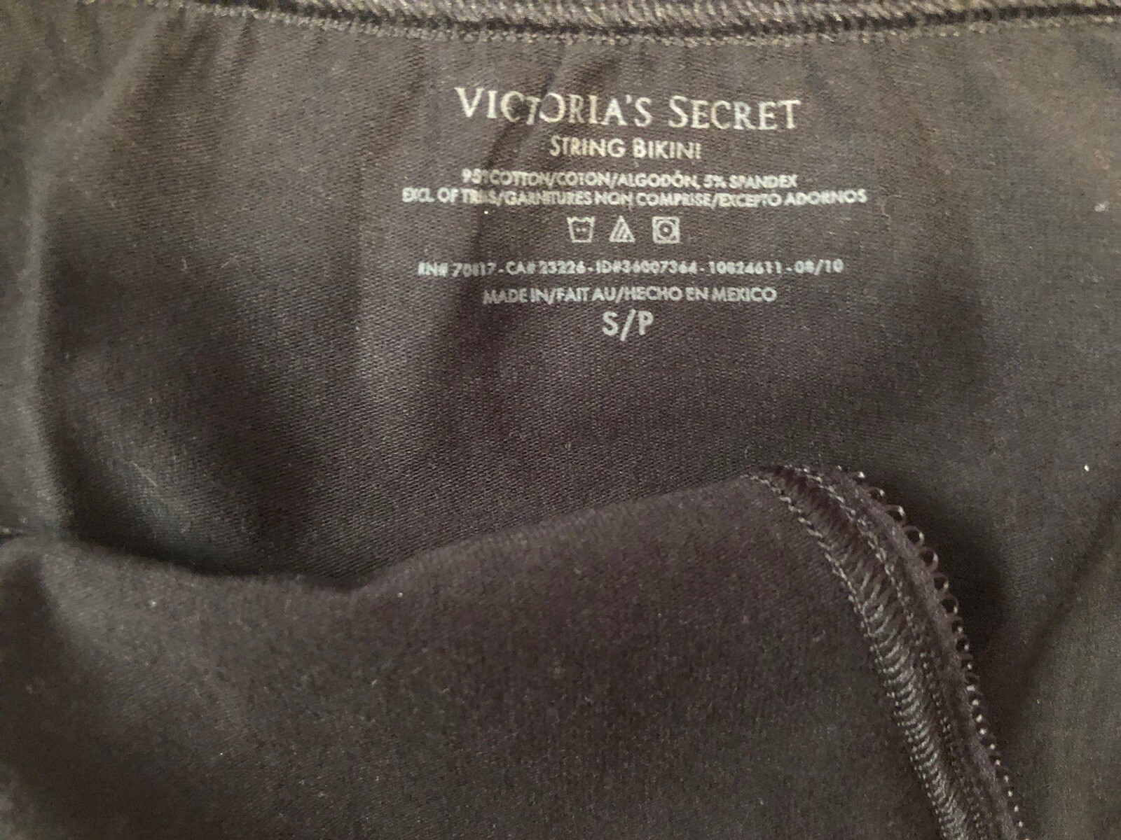 NWOT Victorias Secret Cotton String Bikini Panty S/P Logo Waist Black Soft