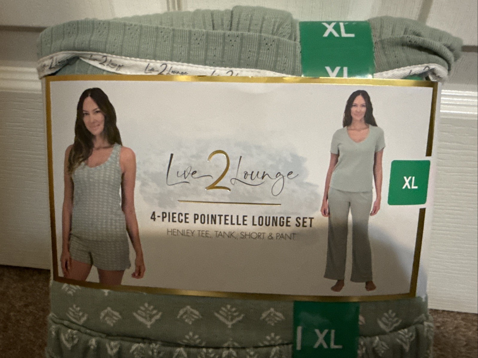 Live 2 Lounge Women’s 4 Piece Pointelle Lounge Wear Pajama Set, Green, X-Large