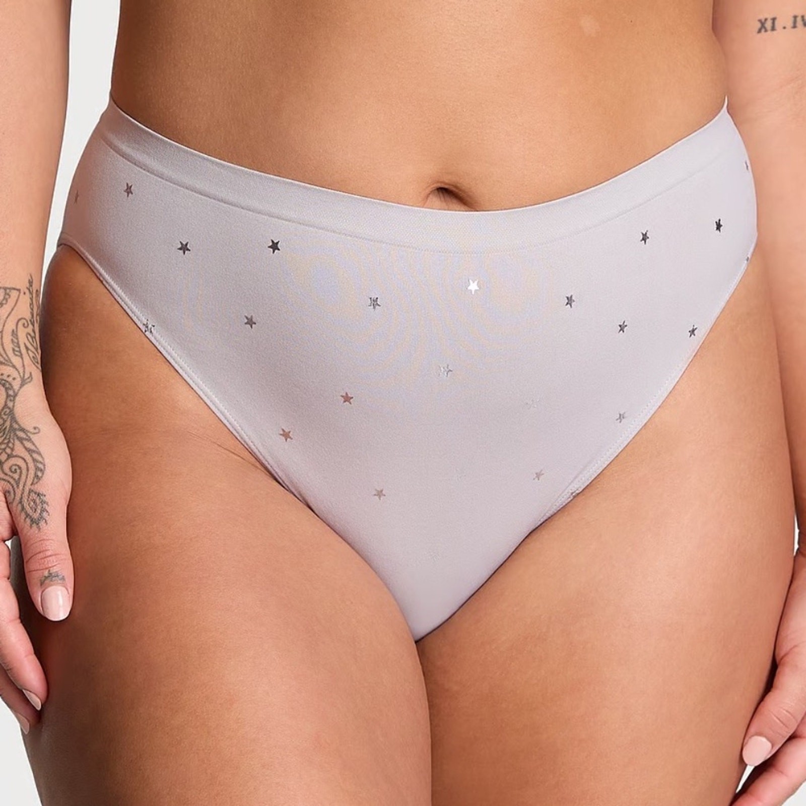Victoria’s Secret Seamless High-Leg Brief Panty Silver Pearl Stars XS NEW