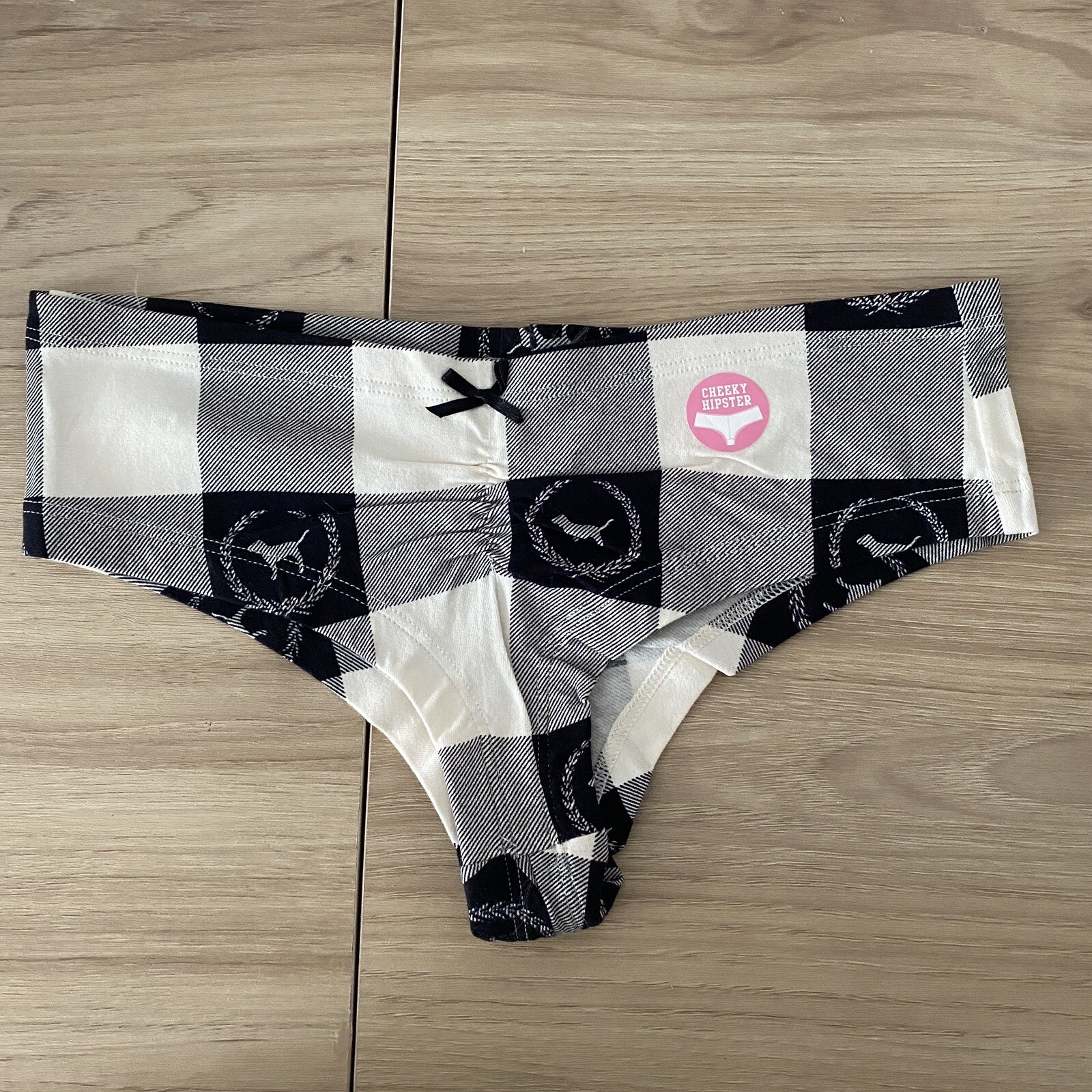 NWT Victoria Secret PINK – Black Grey White Plaid Tree Heart Cheeky Hipster – XS