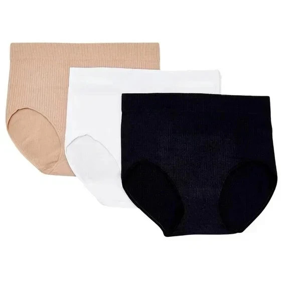 Breezies Set of 3 Seamless Rib Full Brief Panties-Basic-Large-NEW-A473382
