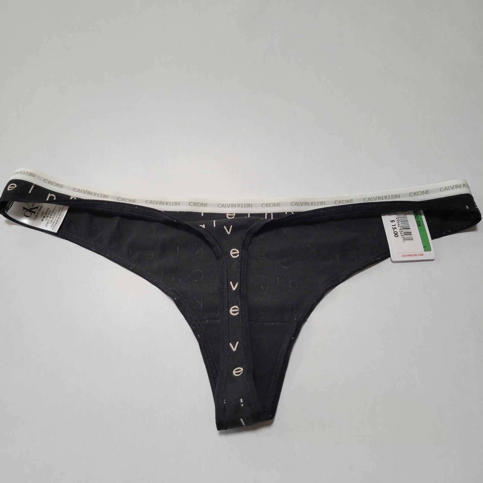 Calvin Klein CK One Cotton Singles Falling Logo Print Thong Black Size Large