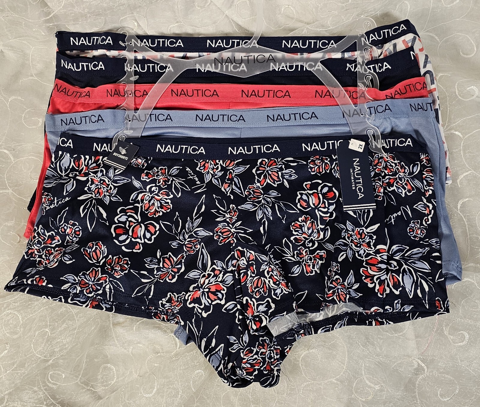 Nautica 5 Cotton Spandex Boyshorts 2X Plus Size Navy Red Blue White Logo Floral