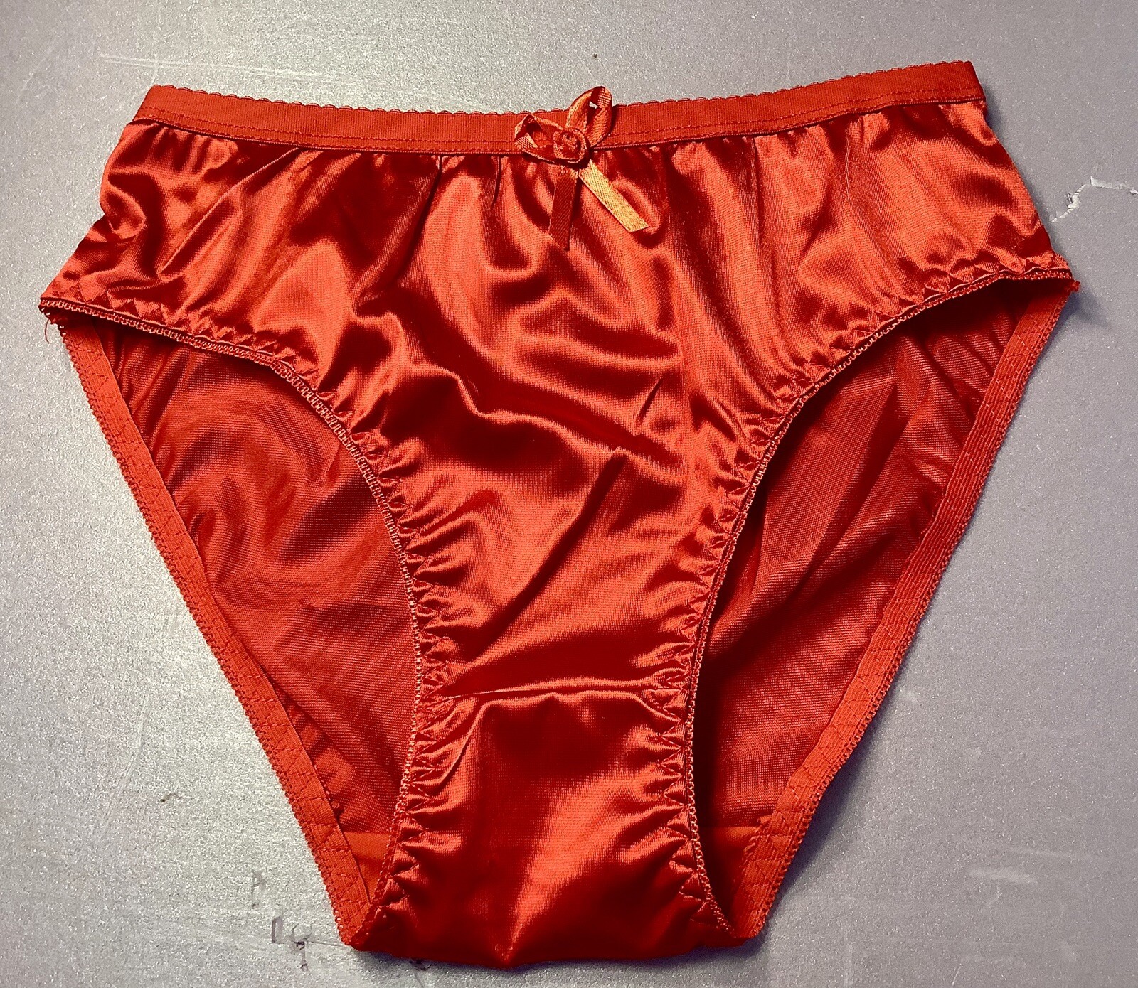 Women Panties Bikinis ANN DIANE Size XL. Red Shiny Satin Soft W/decoration