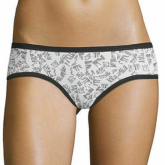 Flirtitude Women’s Knit Hipster Panties LARGE Holly Geo White & Black NEW
