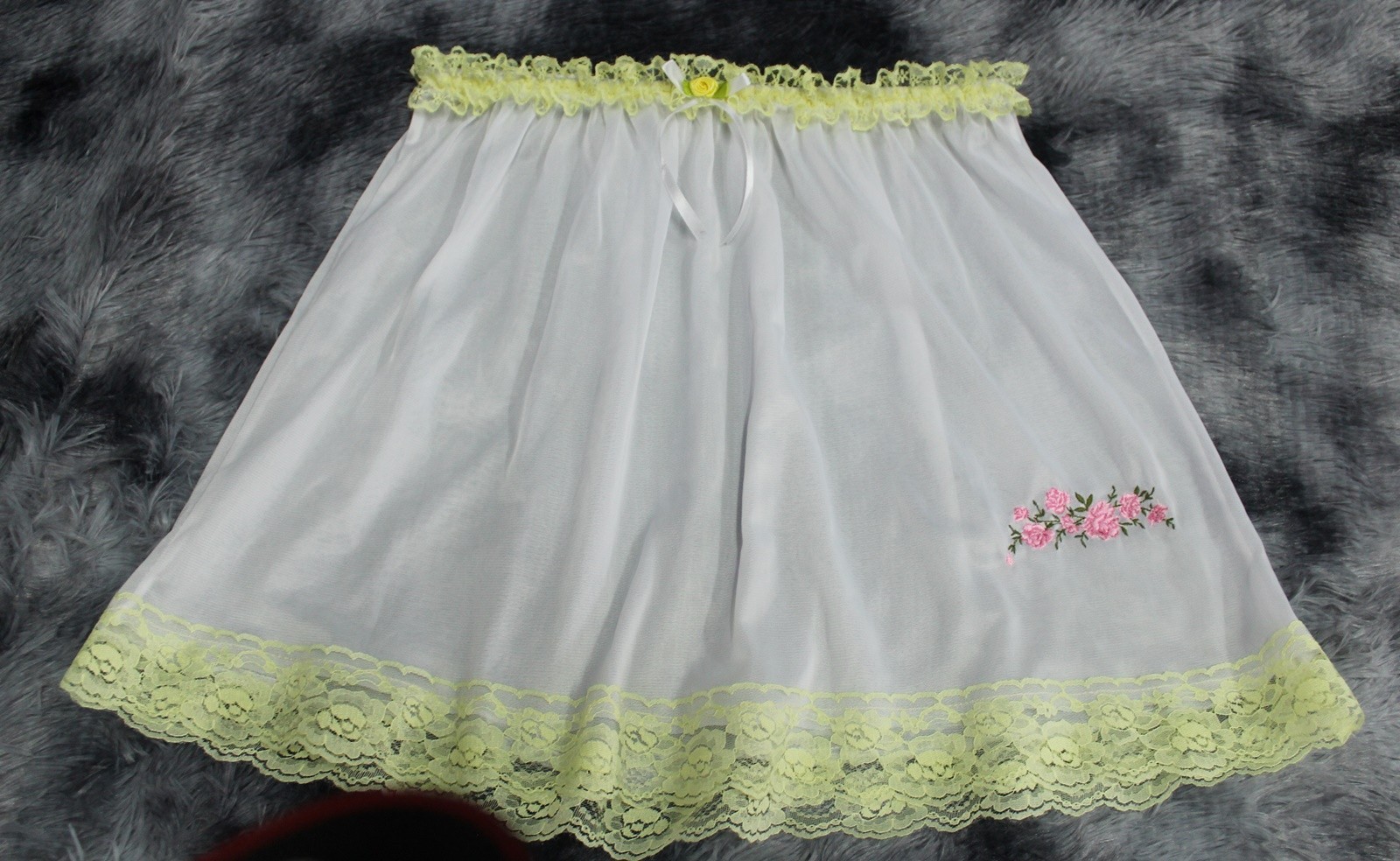 #A227 2XL/ElasticW.24-42″ VintageStyle Yellow Nylon Full Brief + White Half Slip