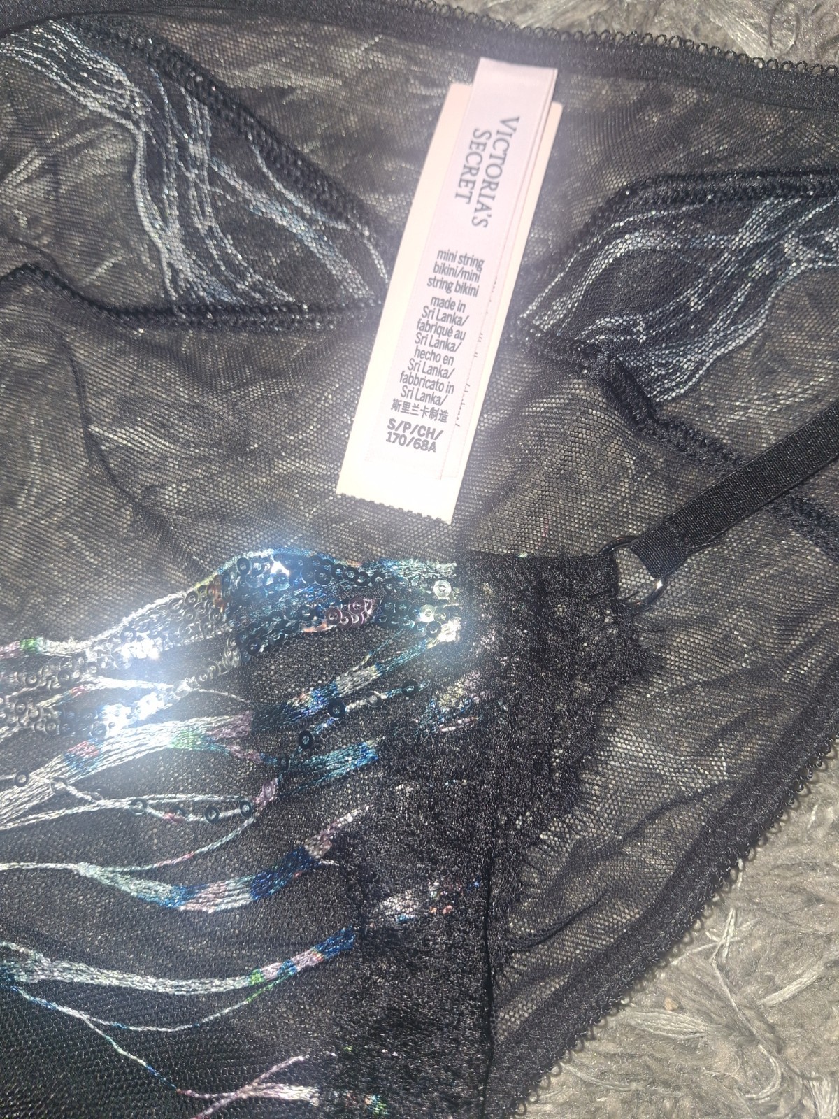 VS Floral Embroidered Sequin String Bikini panty new Small