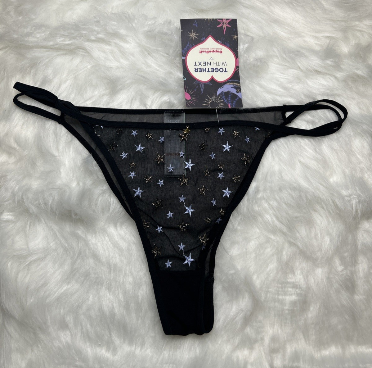 NEXT – STAR EMBROIDERED TANGA KNICKERS – F29-104 – SIZE UK 16 – BLACK