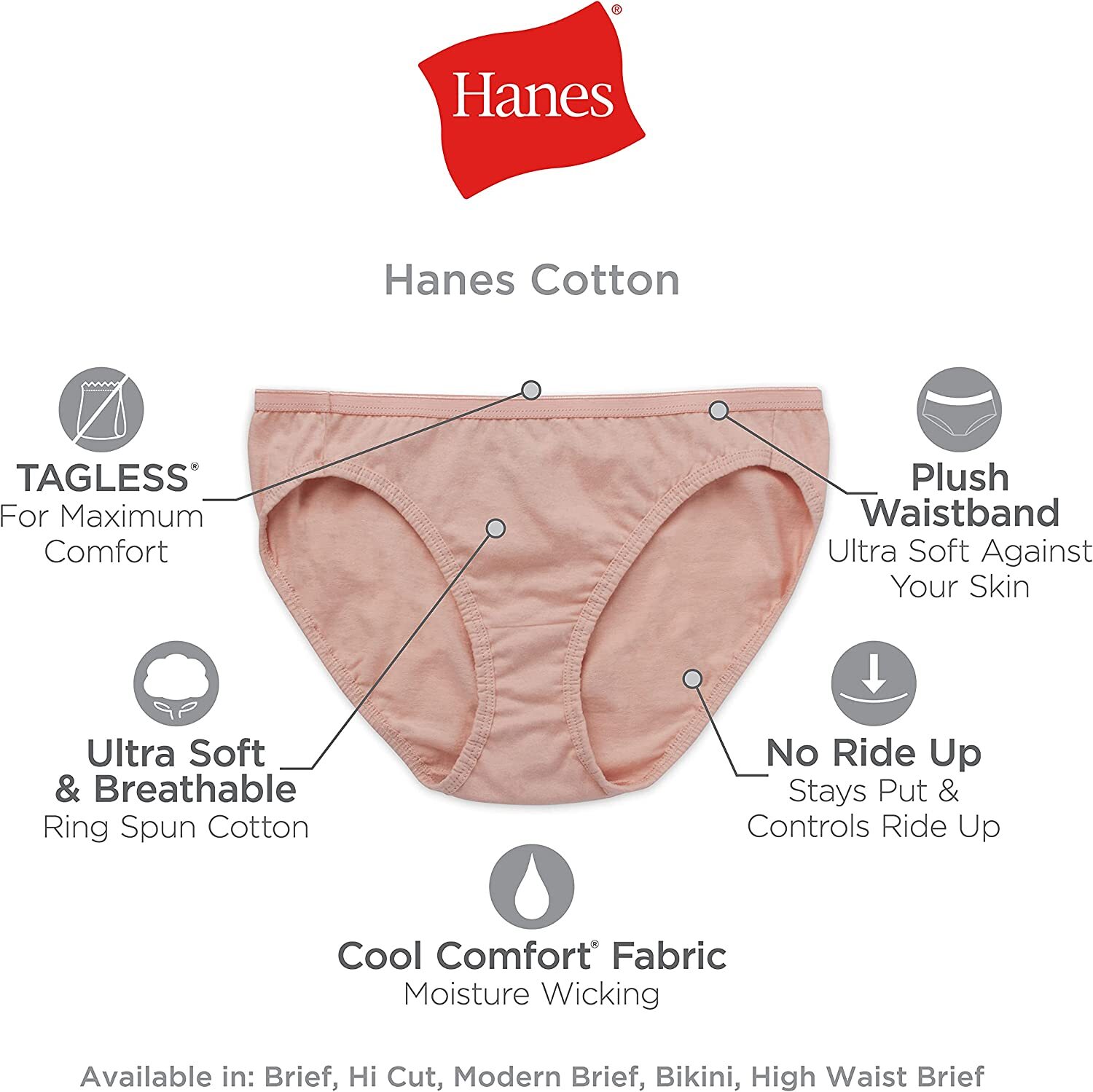 Hanes Women’s Cotton Hi-Cut Panties with Cool Comfort (10 Pack)