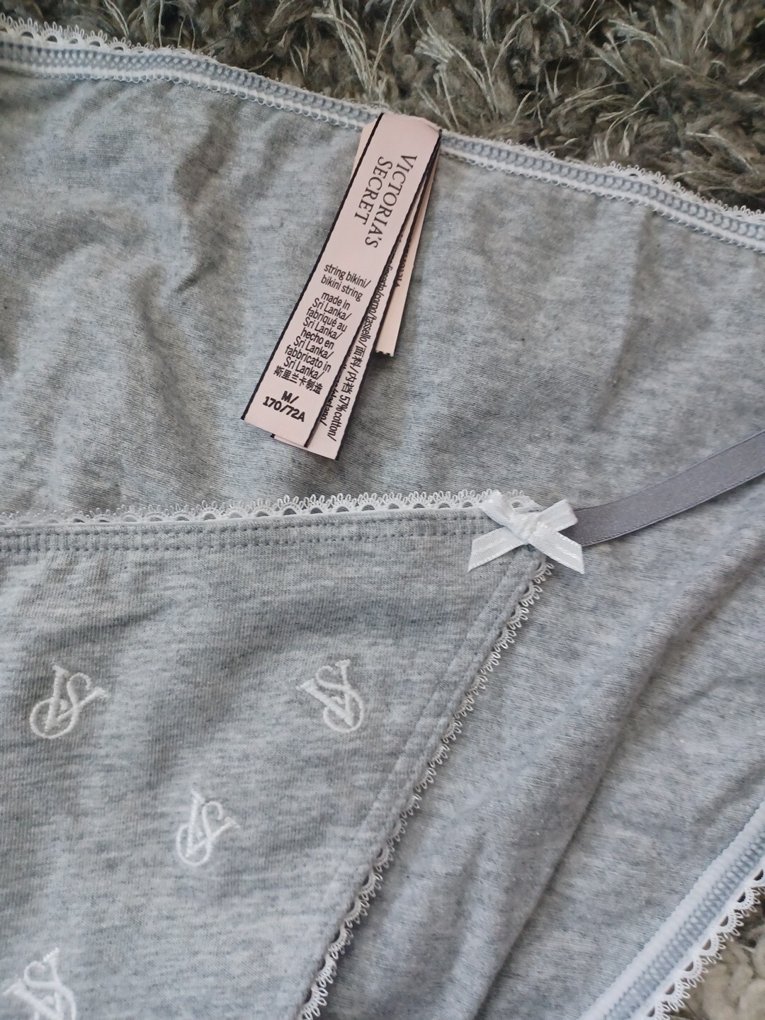 NeW Embroidered cotton string bikini Panty Size medium grey logo