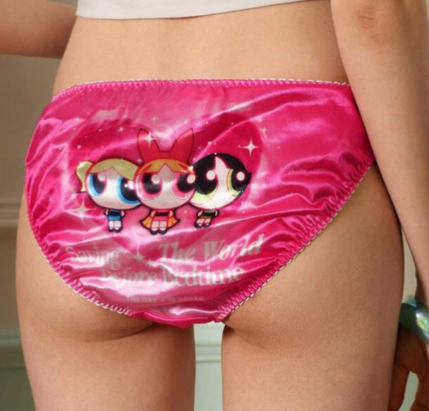 Women’s Kawaii XL Glossy Satin Pink Powerpuff Girls Theme Bikini Brief Panties