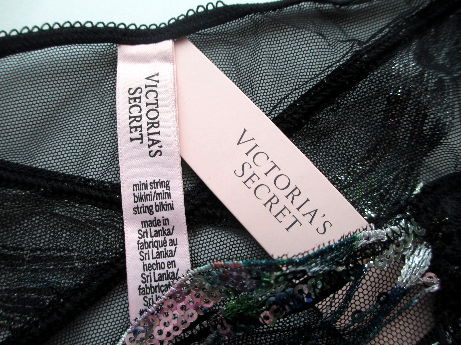 VICTORIA’S SECRET VERY SEXY String Bikini Panty S M L XL Black NWT Sequin Mesh