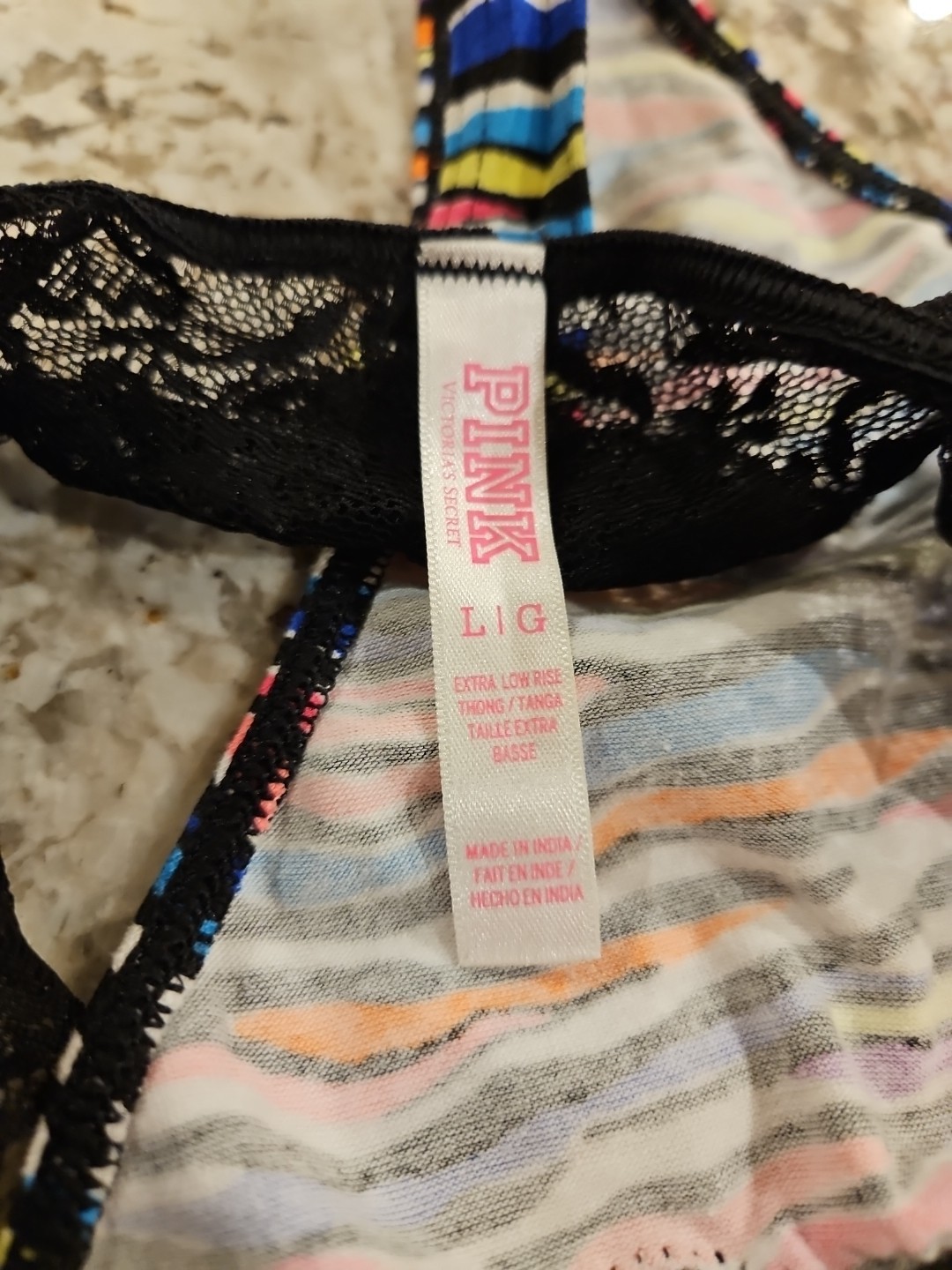 True Vintage Victoria’s Secret PINK Lace Back Thong Panty Large
